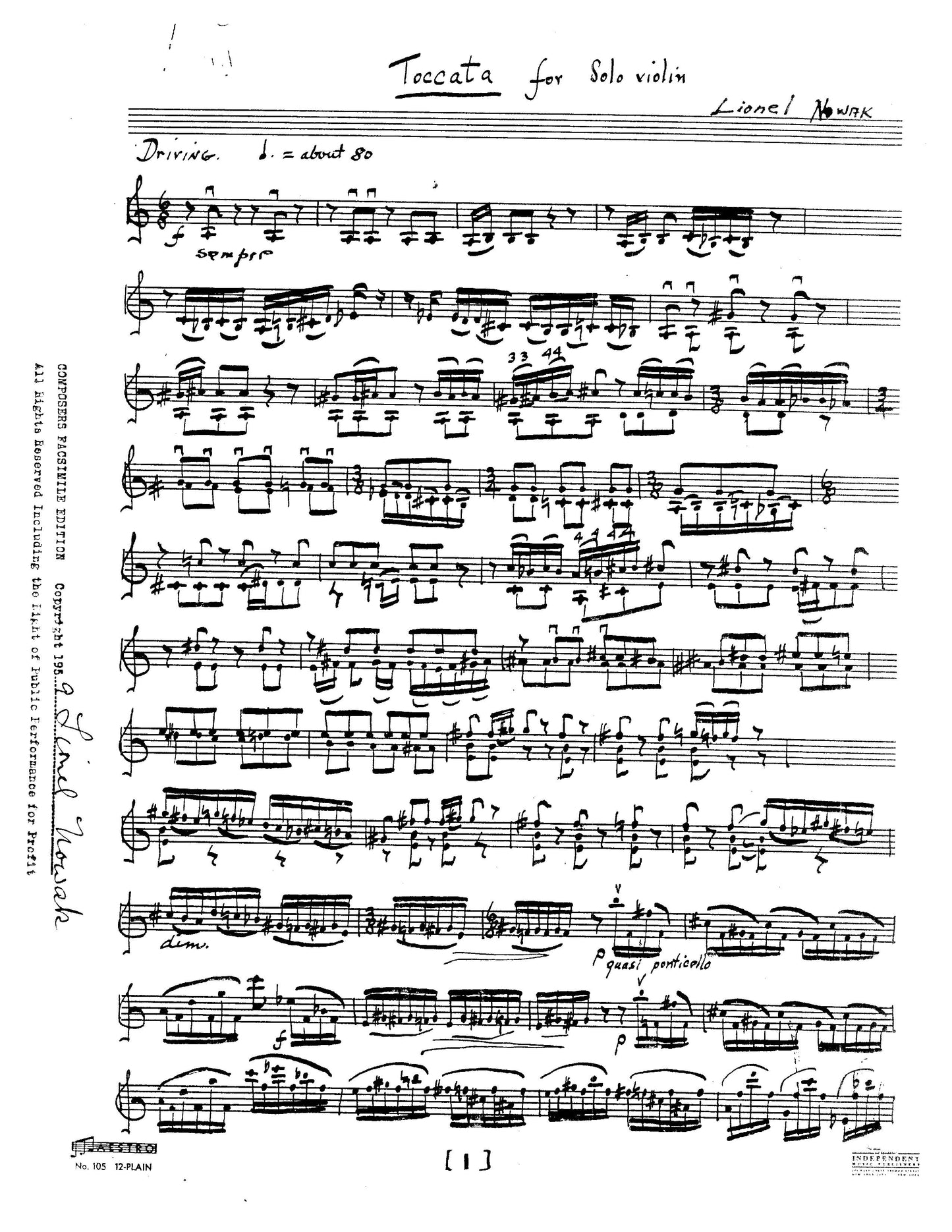 TOCCATA FOR SOLO VIOLIN