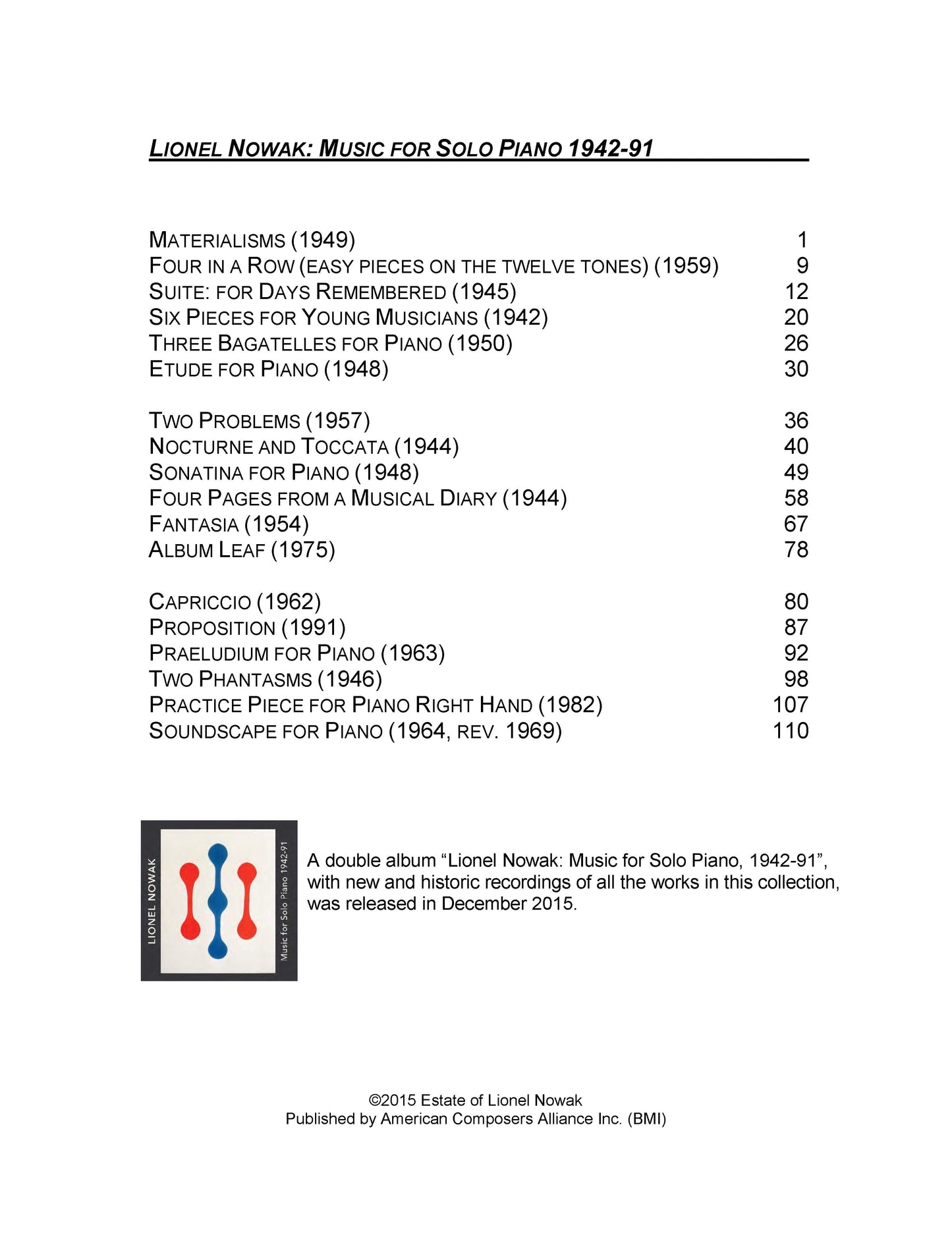 MUSIC FOR SOLO PIANO 1942-91