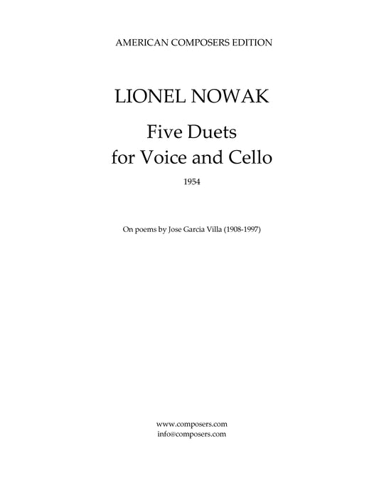 FIVE DUETS for Voice and Cello