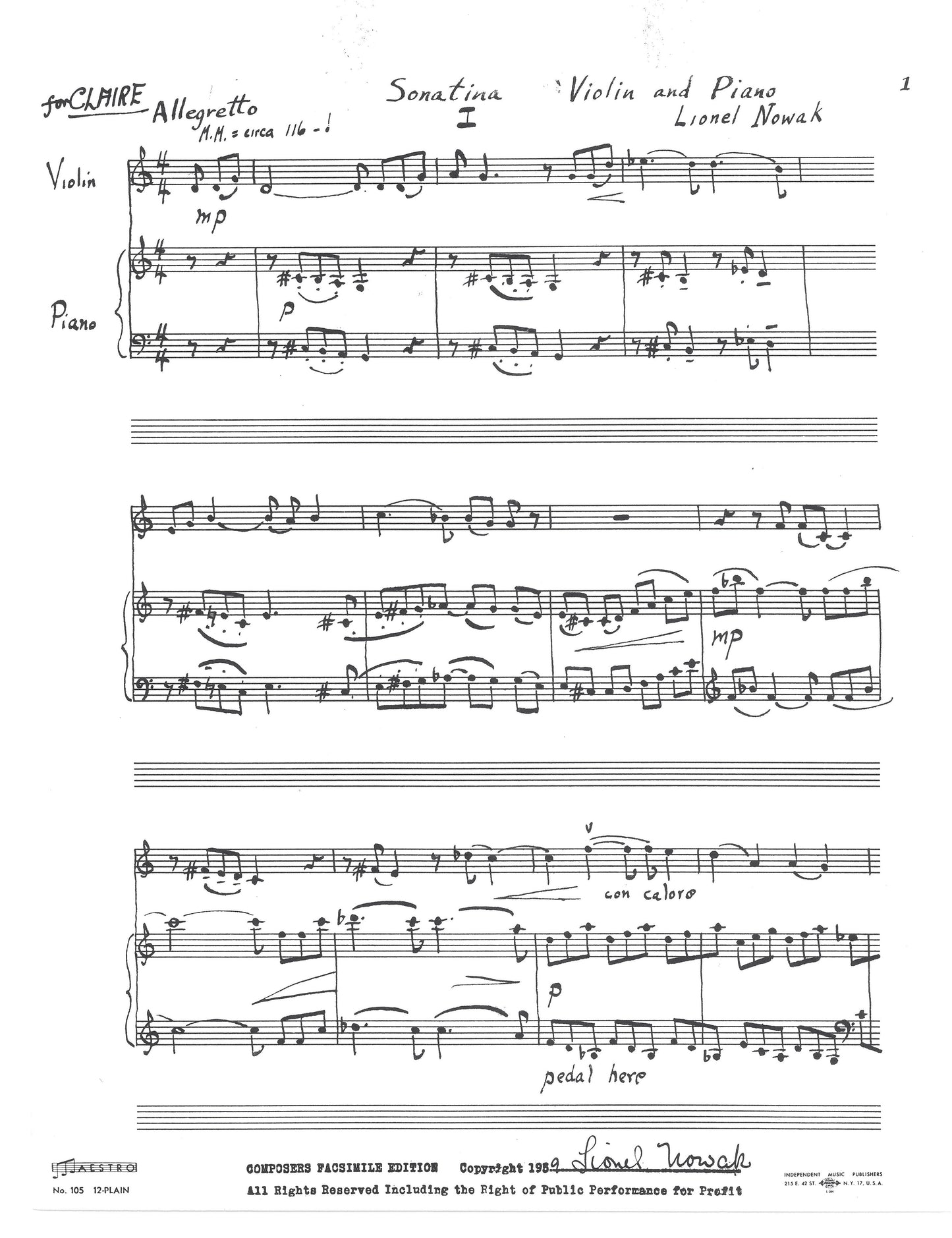 SONATINA for Violin and Piano