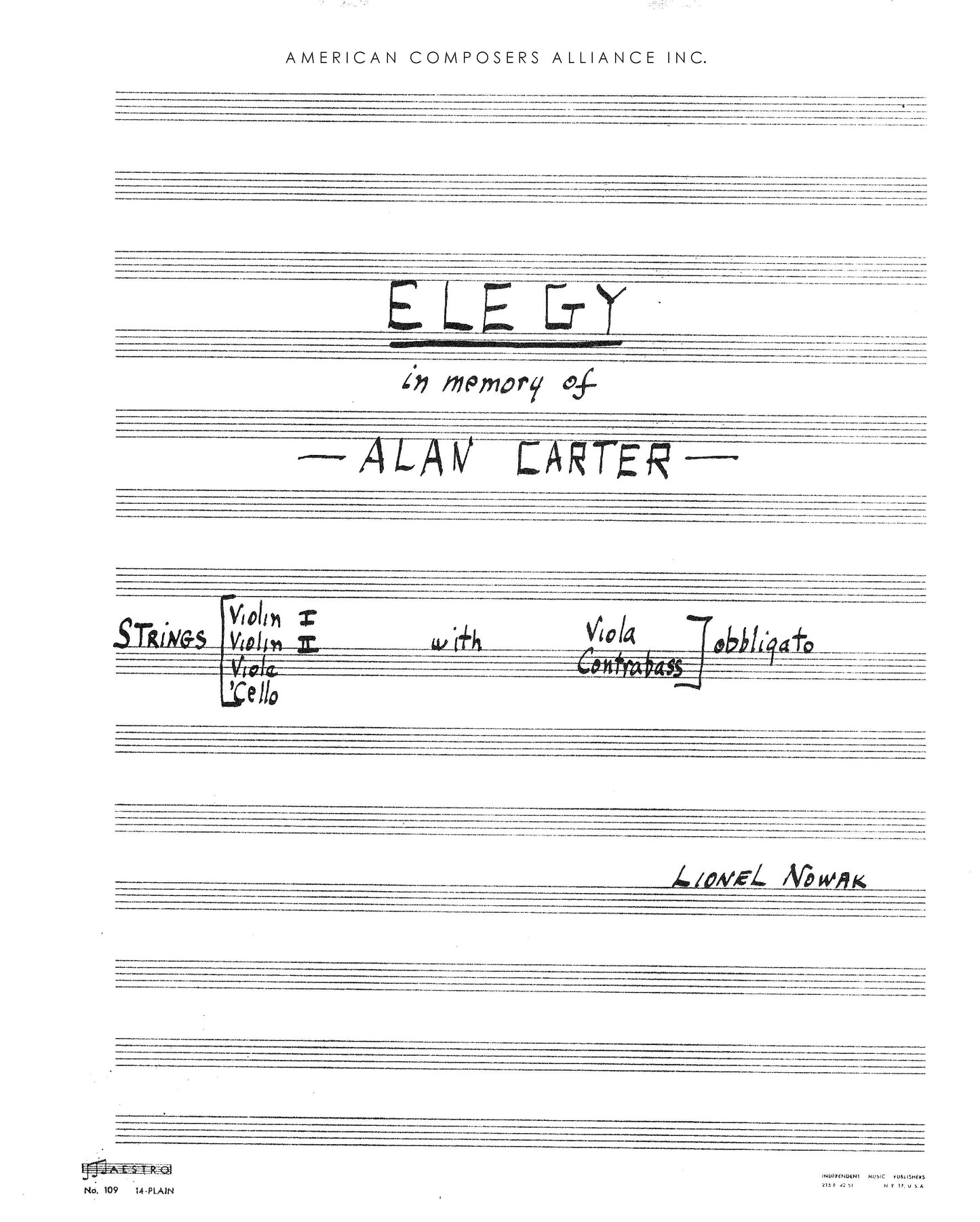 ELEGY IN MEMORY OF ALAN CARTER