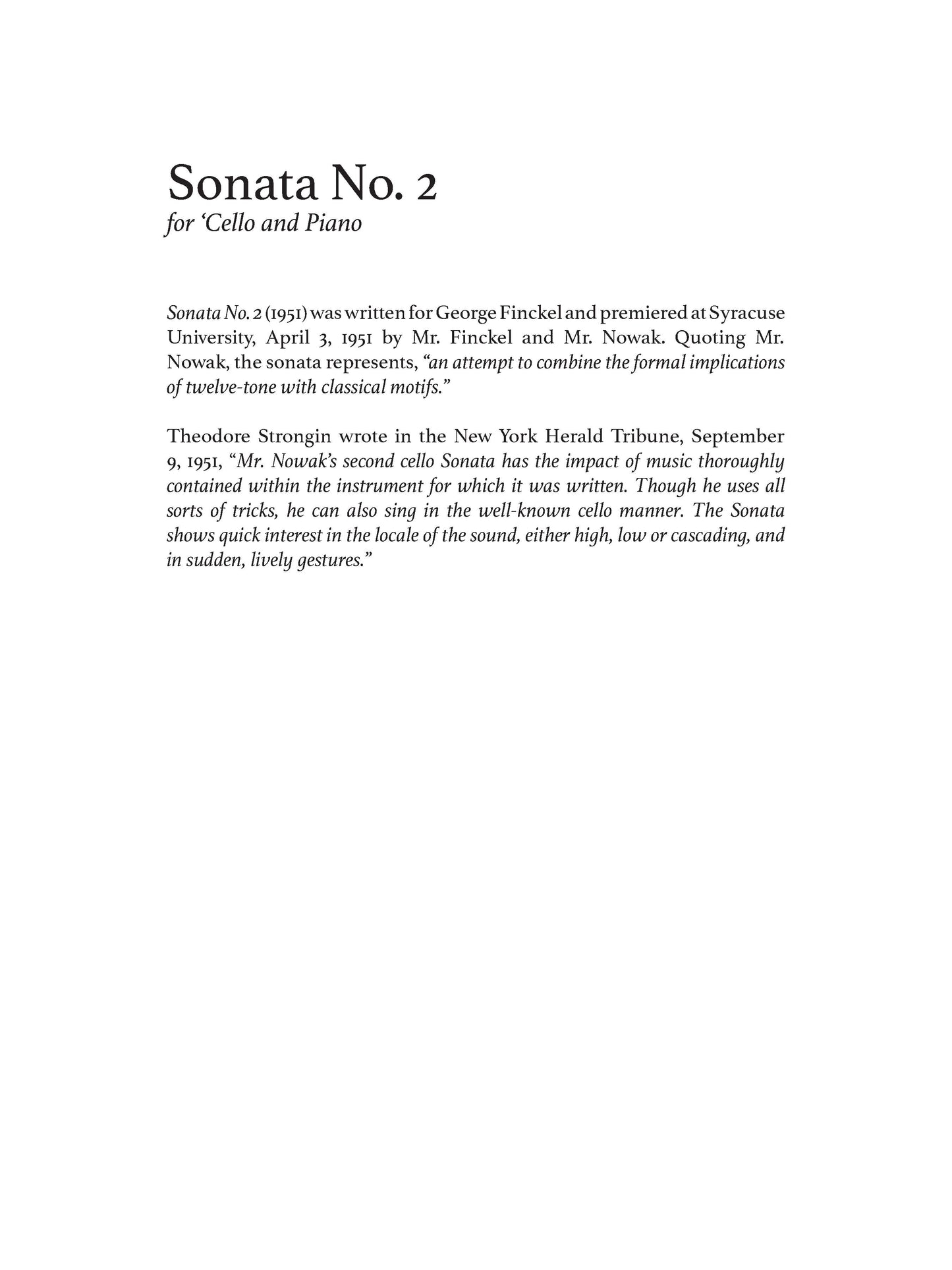 SONATA No. 2 FOR CELLO AND PIANO