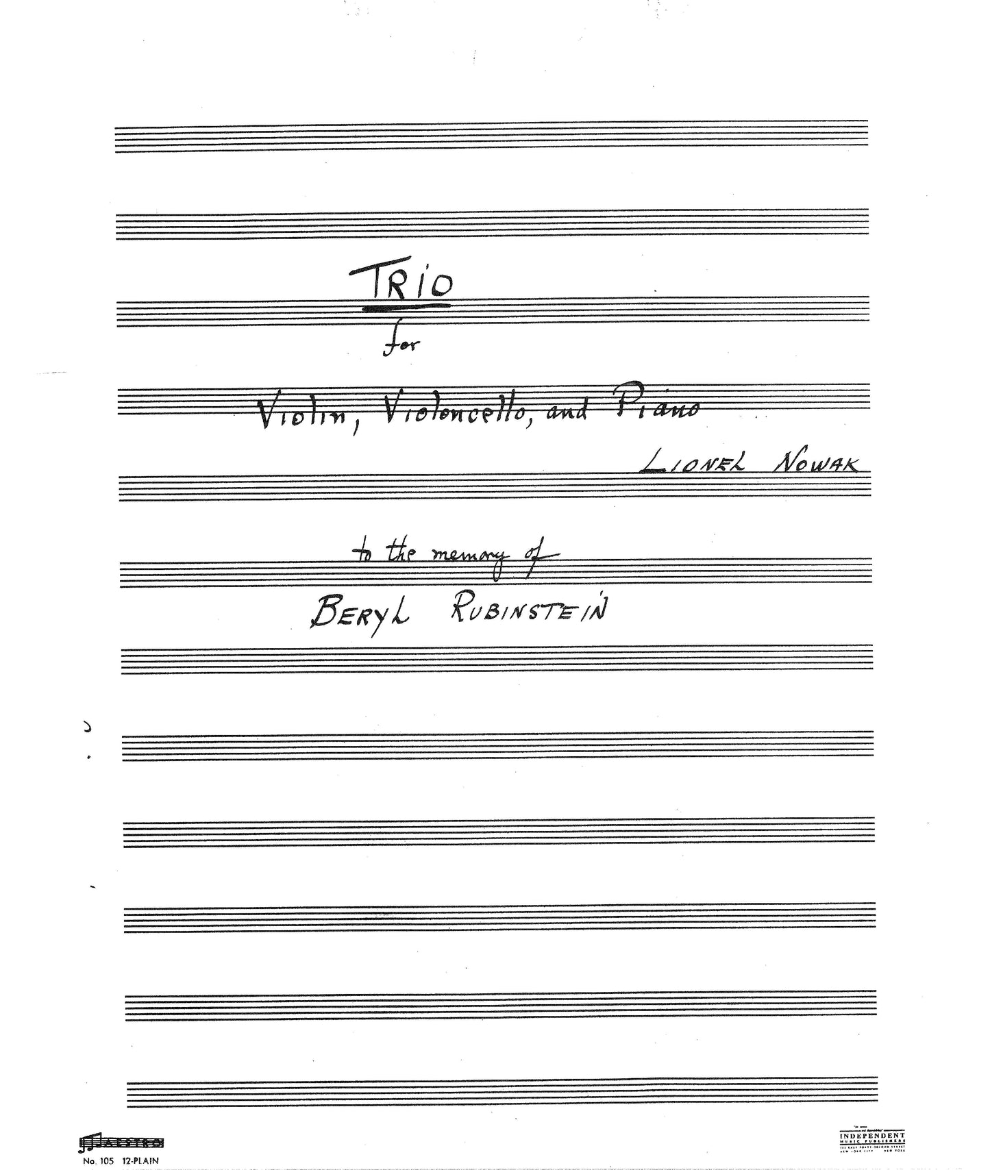 TRIO for Violin, Cello, and Piano