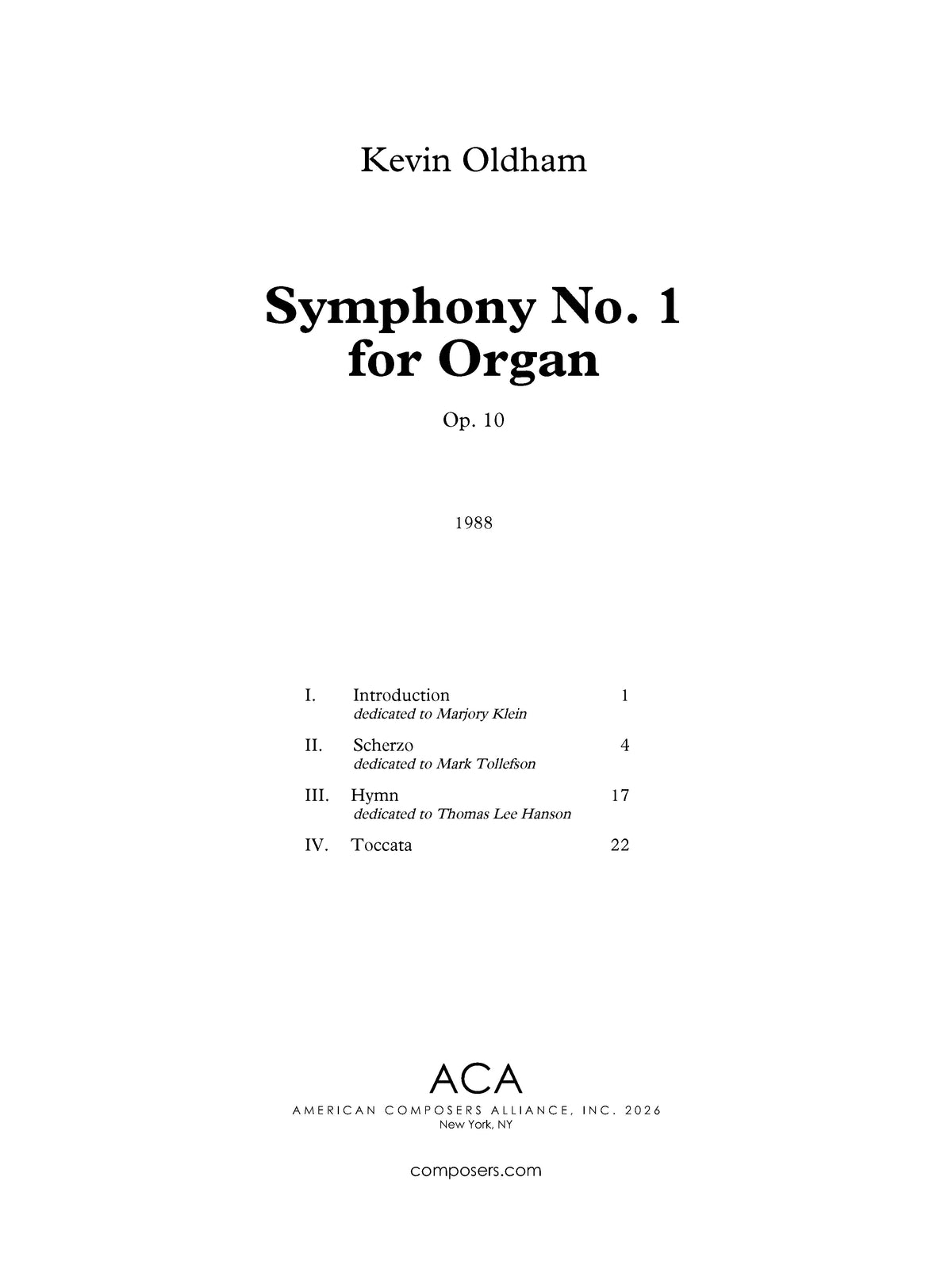 Symphony No. 1 for Organ