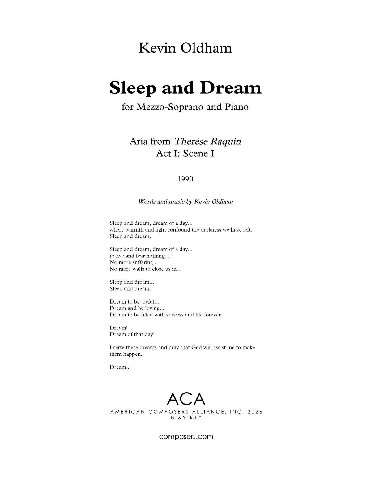Sleep and Dream (Aria)