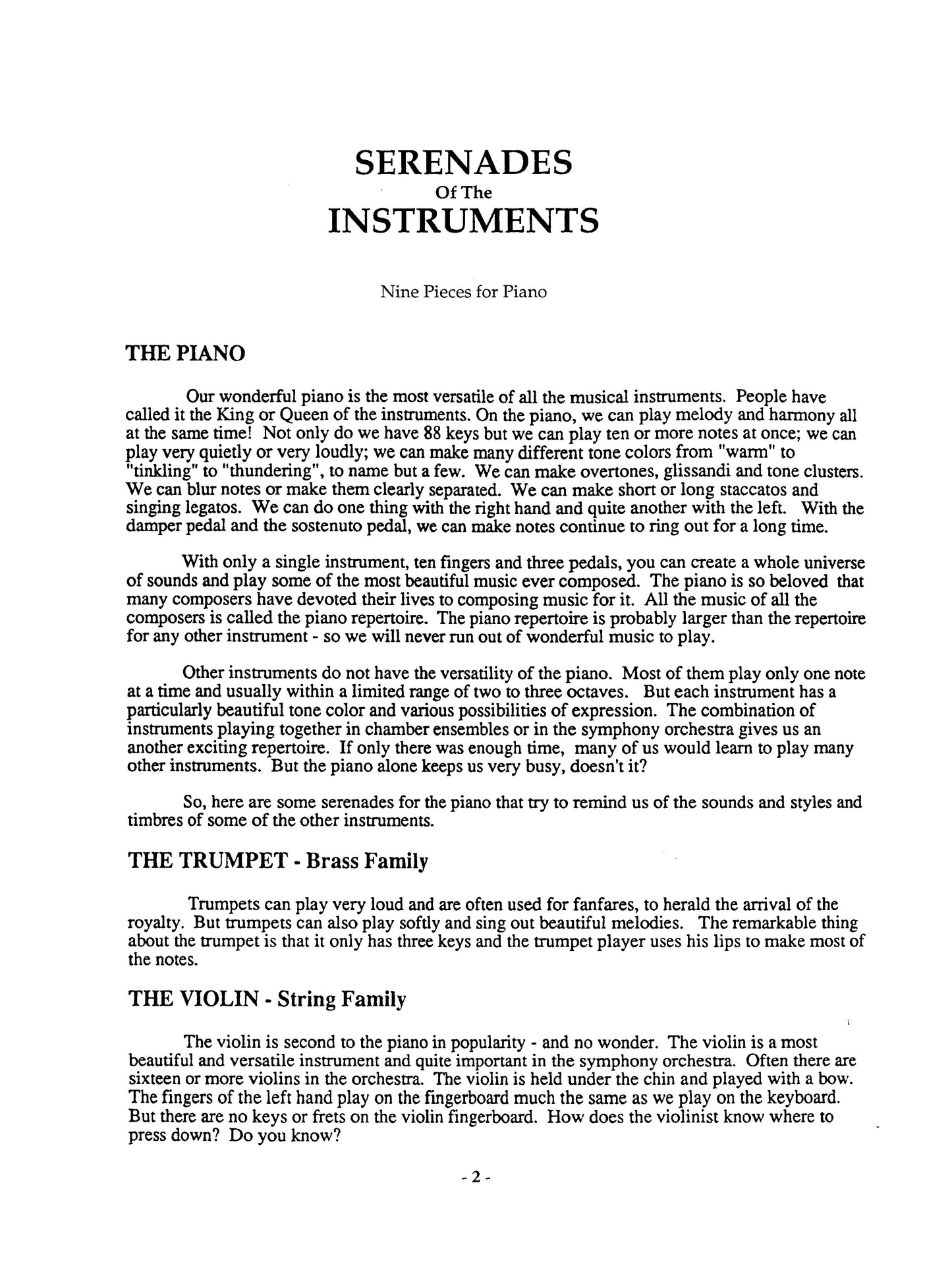 Serenades of the Instruments (Nine Pieces for Piano)