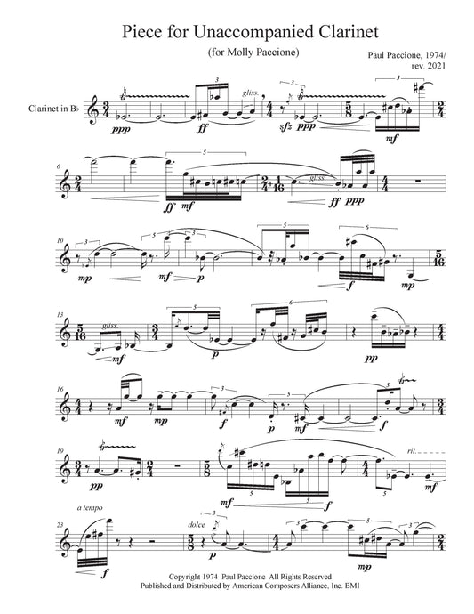 PIECE FOR UNACCOMPANIED CLARINET