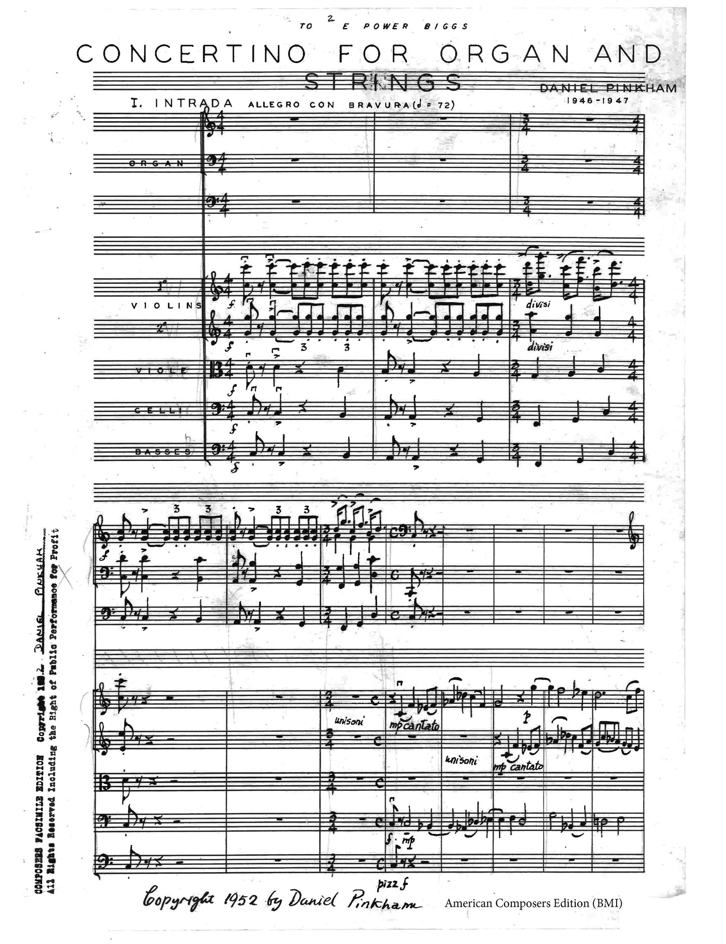 CONCERTINO FOR ORGAN AND STRINGS (INTRADA, ARIA, FINALE)