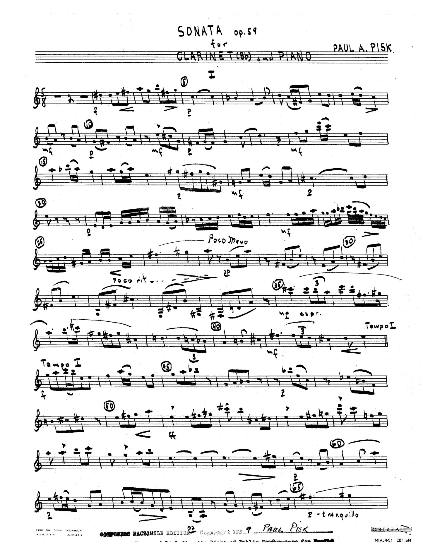 SONATA for Clarinet and Piano Op. 59