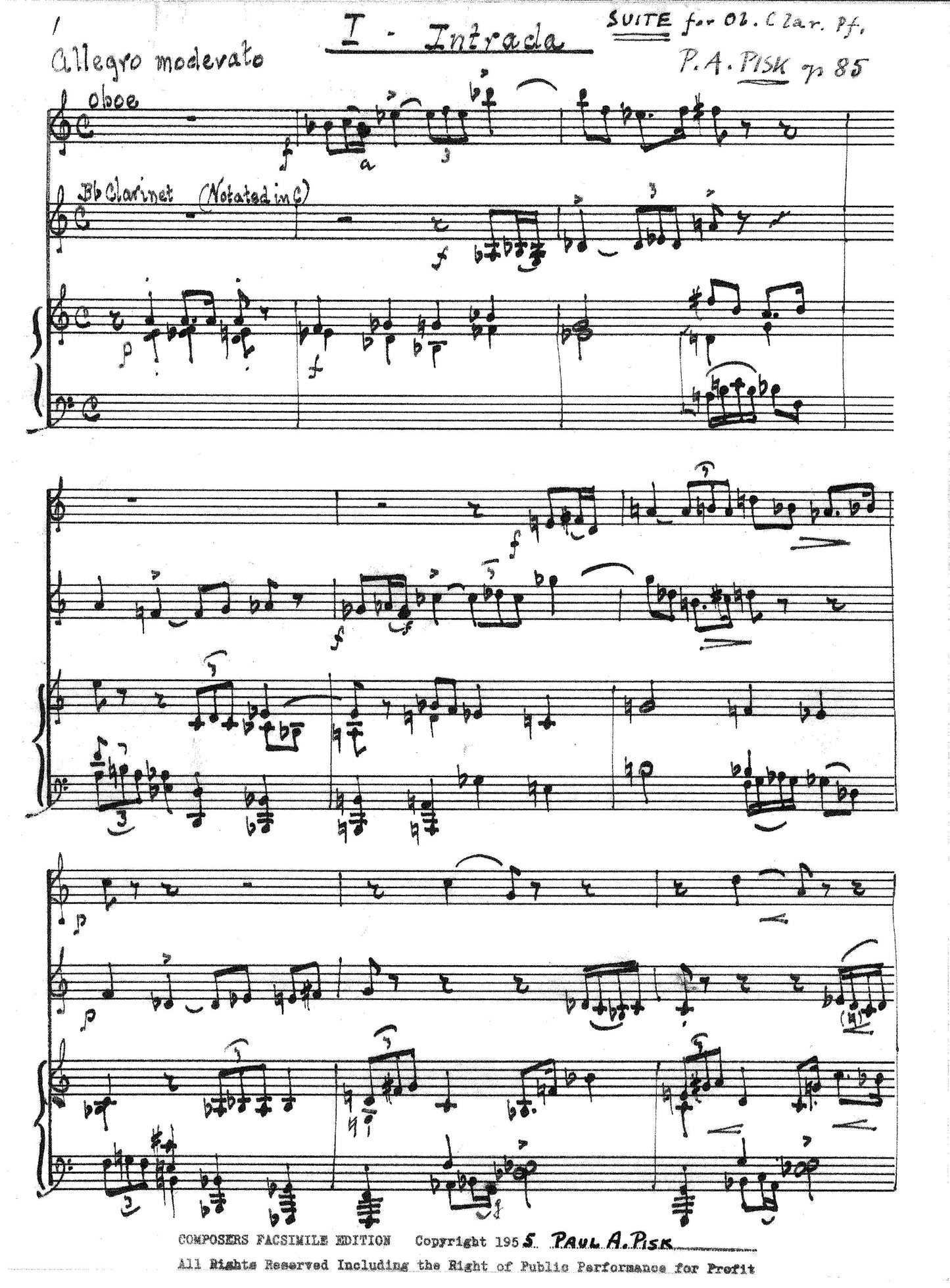 SUITE, Op.85 for oboe, clarinet, and piano