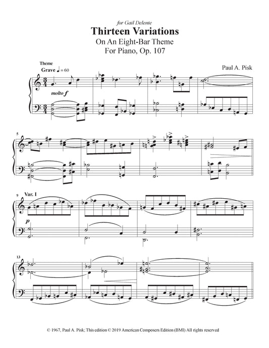 THIRTEEN VARIATIONS ON AN EIGHT-BAR THEME, Op.107