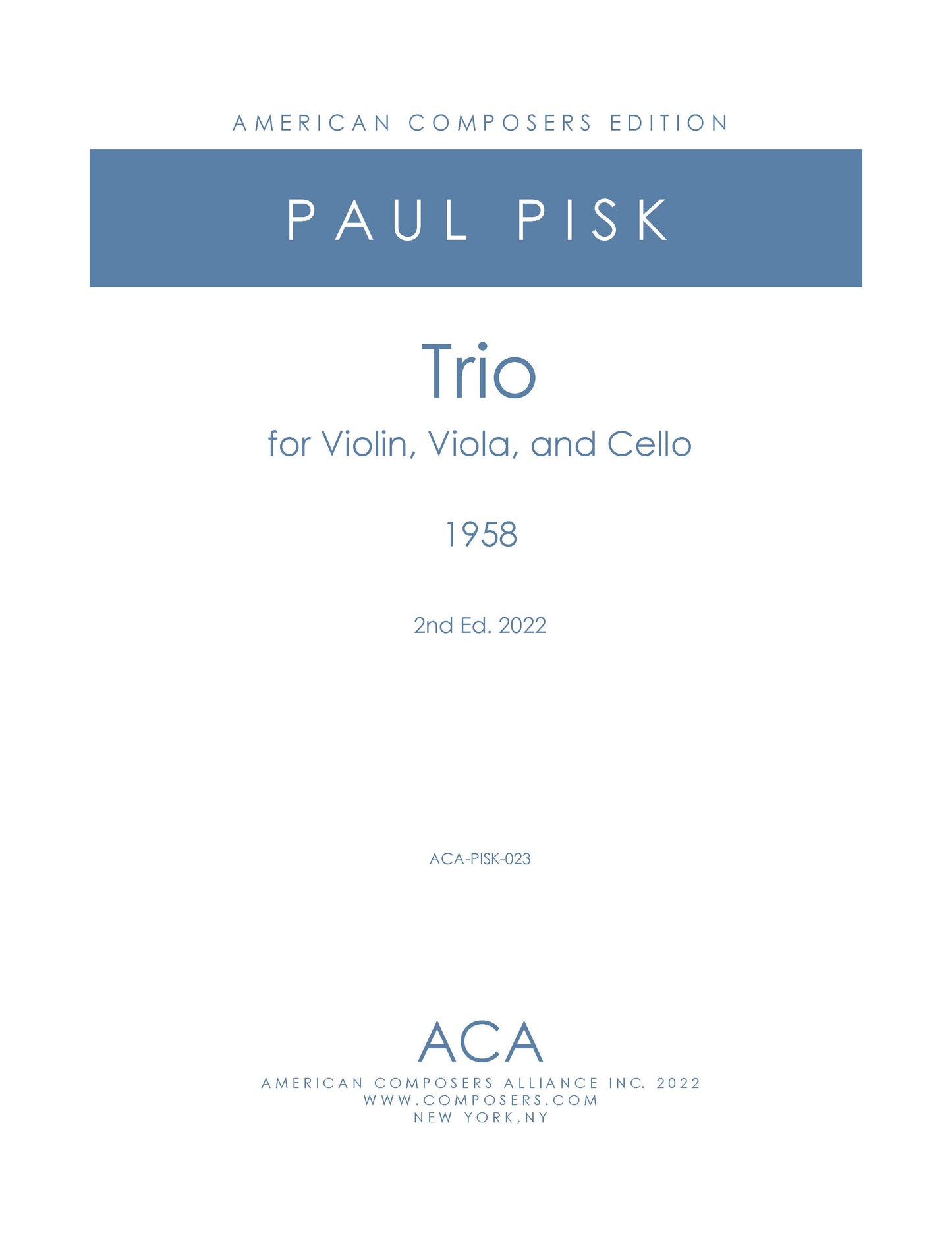 TRIO, Op.95 for Violin, Viola, and Cello