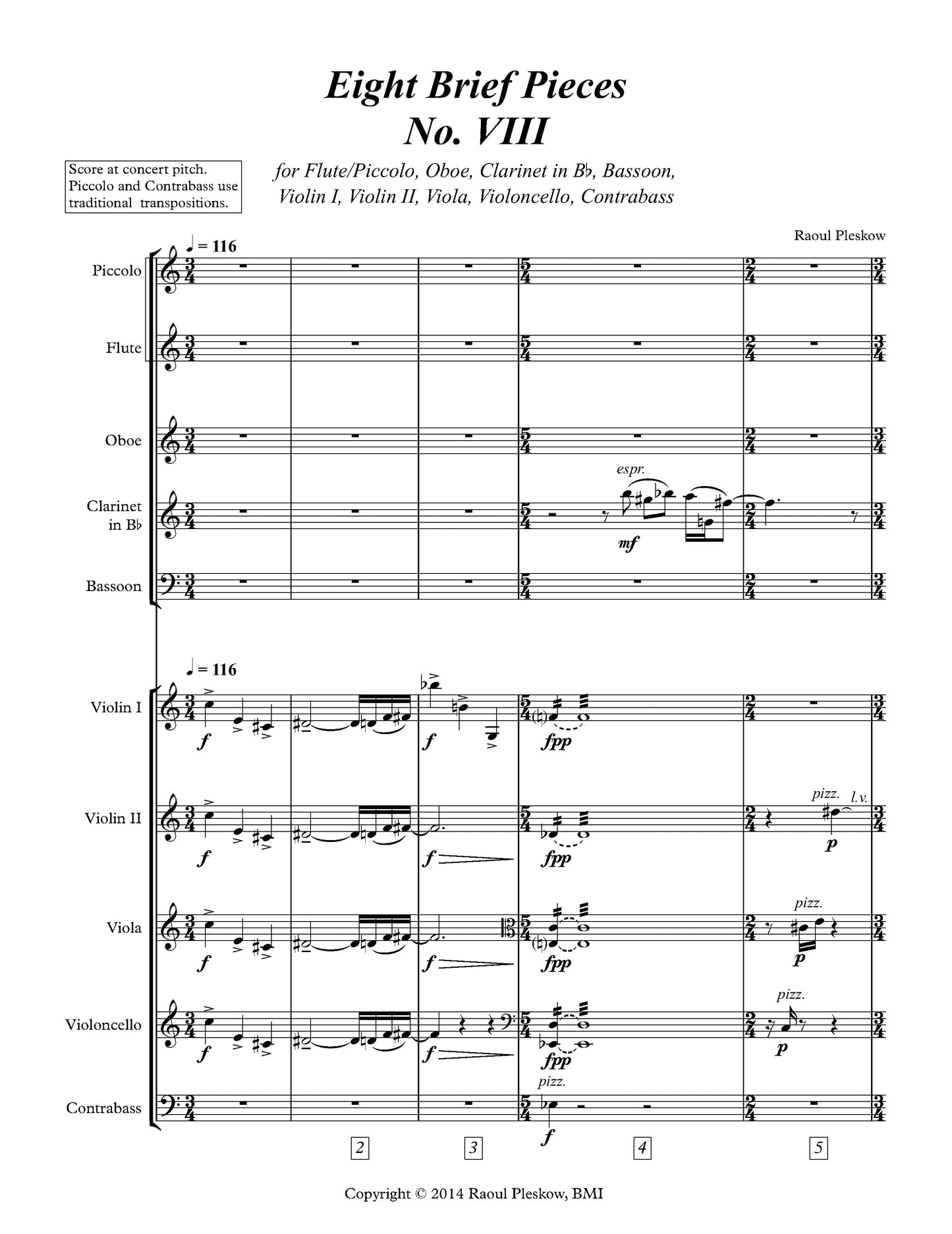 EIGHT BRIEF PIECES FOR CHAMBER ENSEMBLE