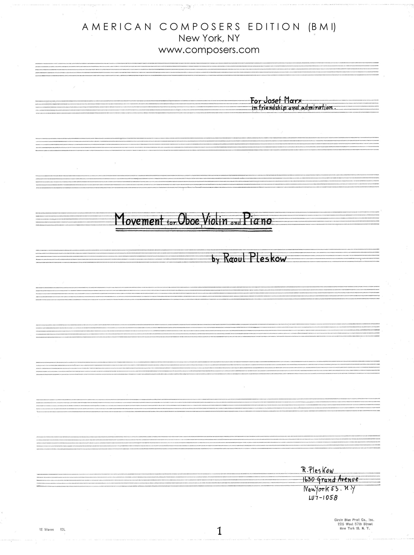 MOVEMENT FOR OBOE,VIOLIN & PIANO