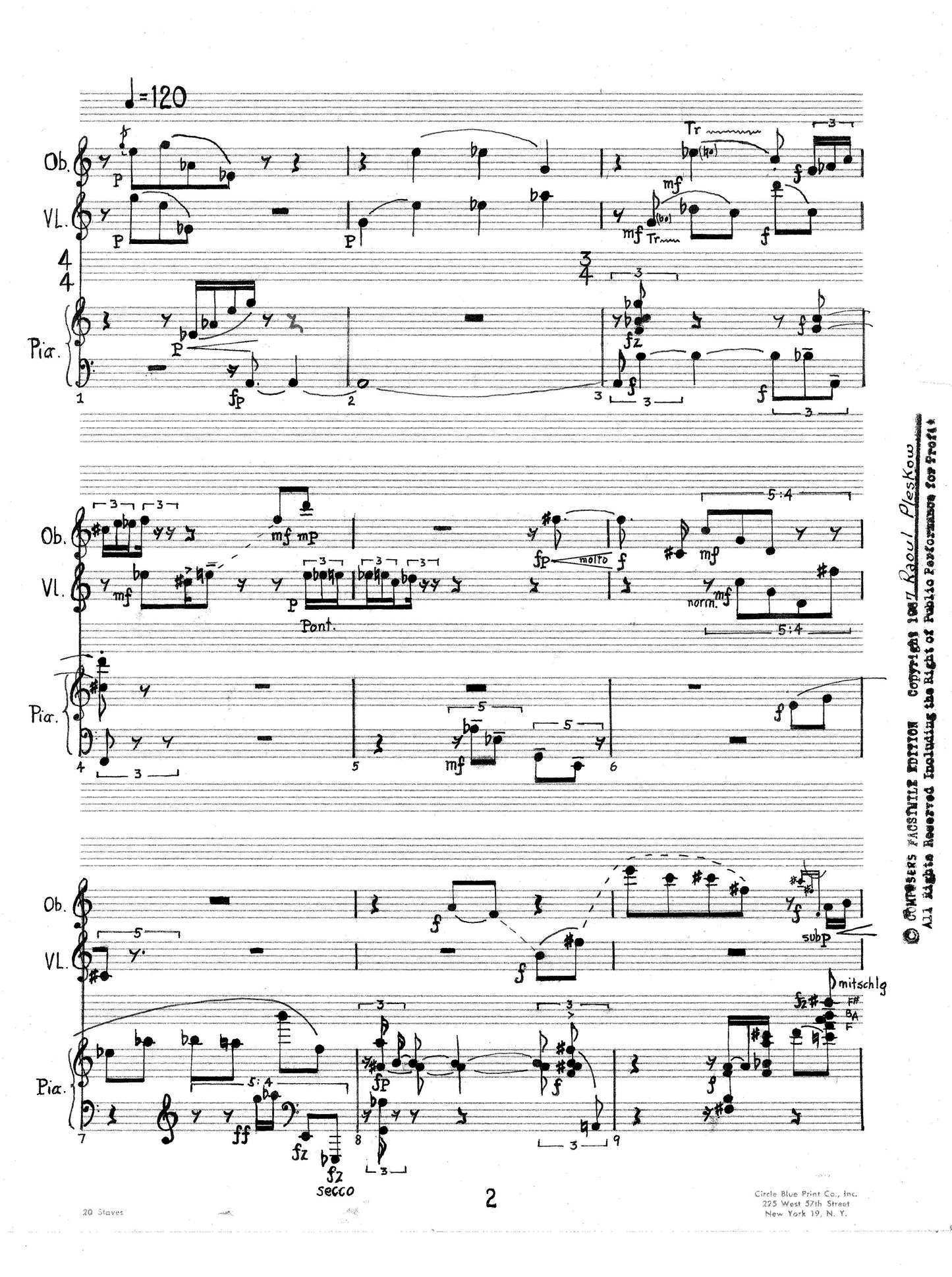 MOVEMENT FOR OBOE,VIOLIN & PIANO