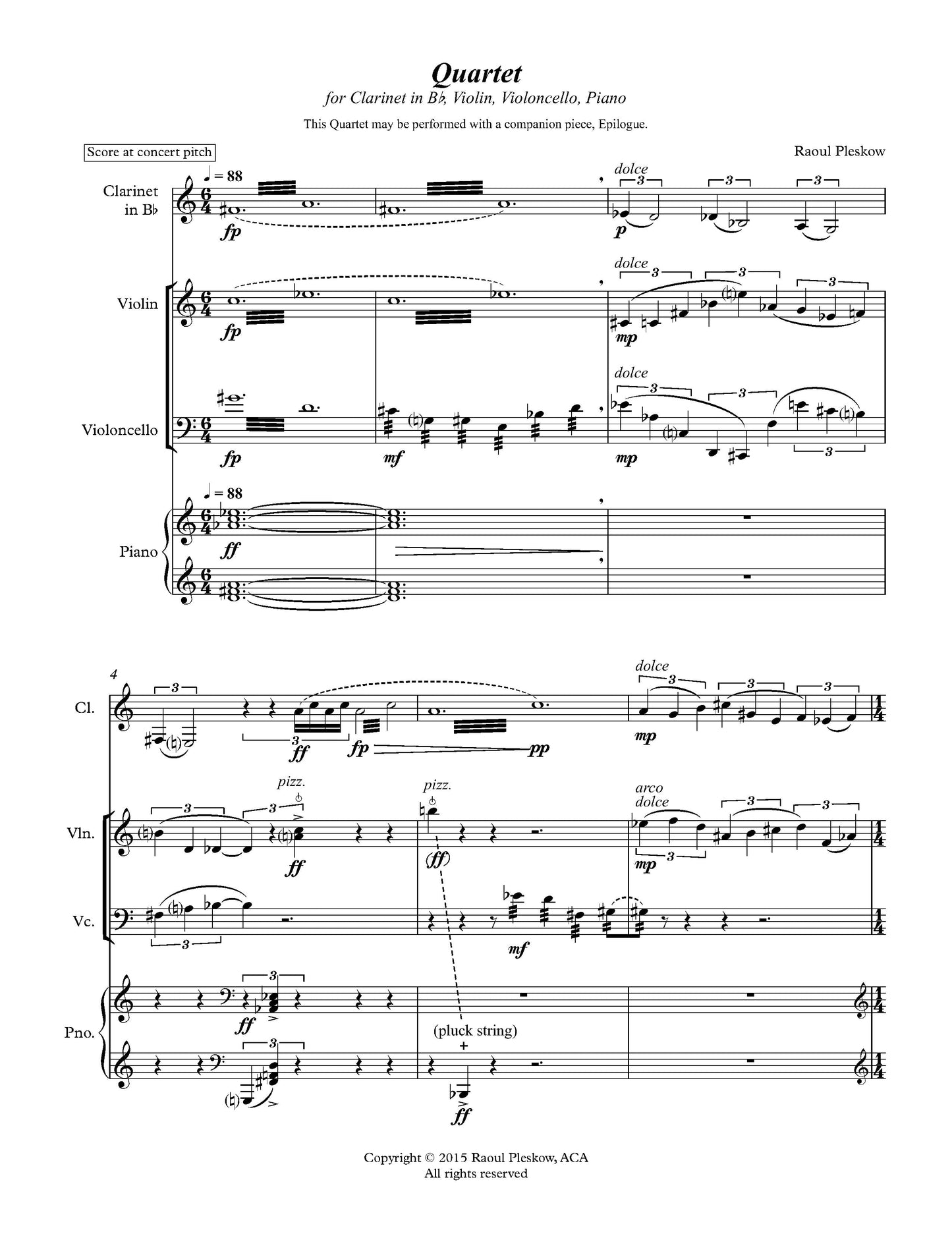 QUARTET FOR CLARINET, VIOLIN, CELLO, and PIANO