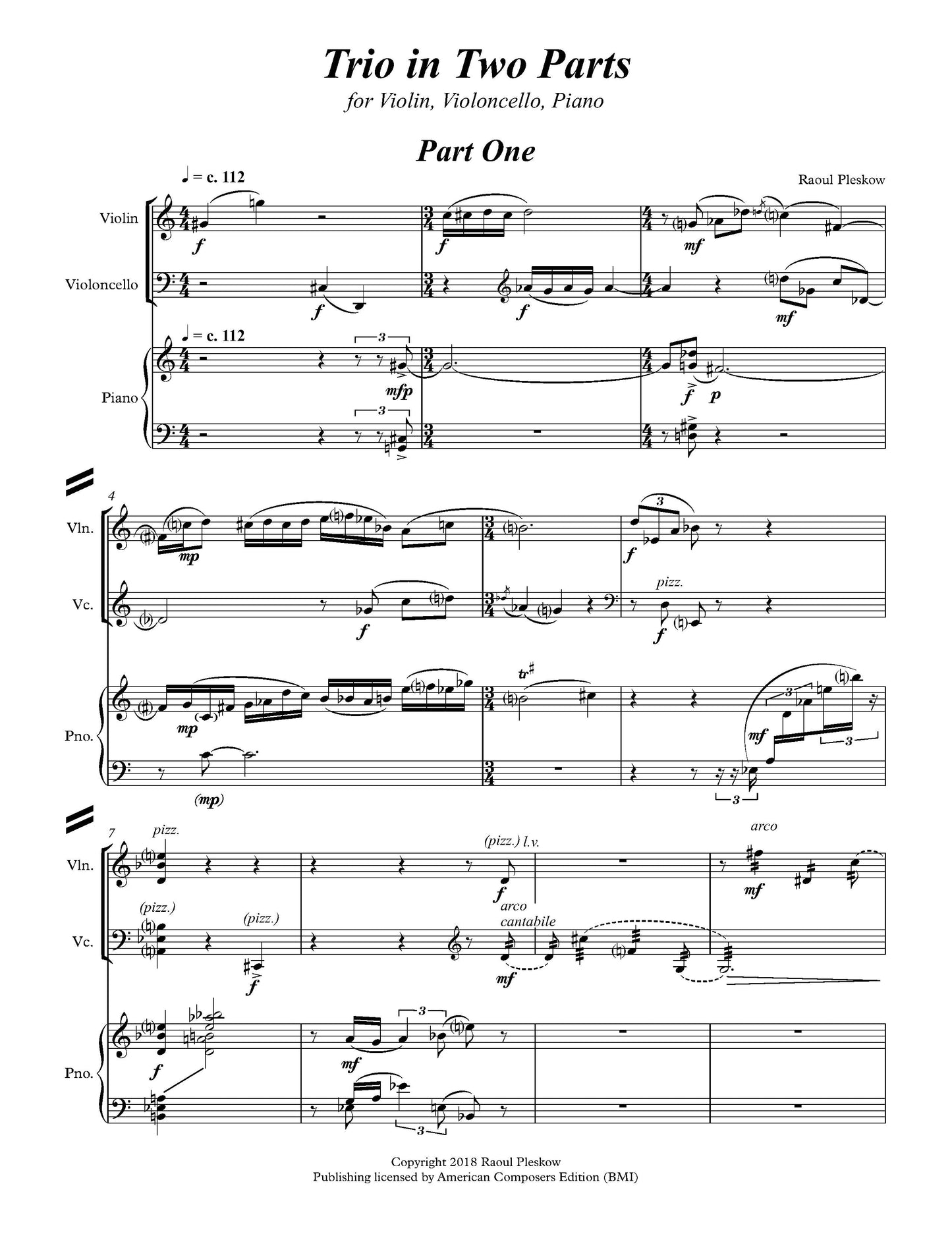 TRIO IN TWO PARTS FOR VIOLIN, CELLO, AND PIANO