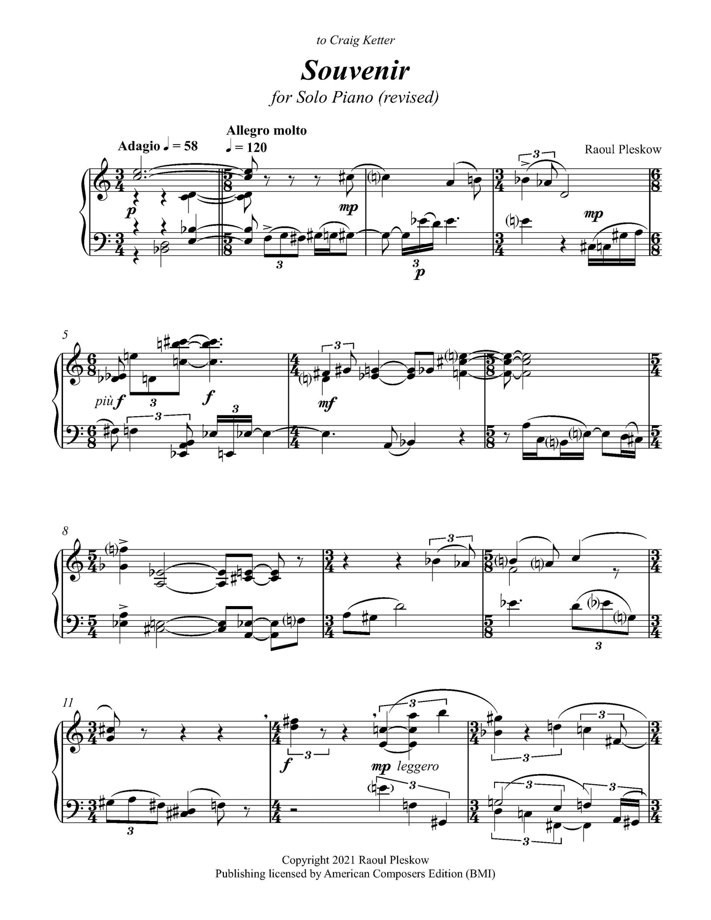 Souvenir for Solo Piano