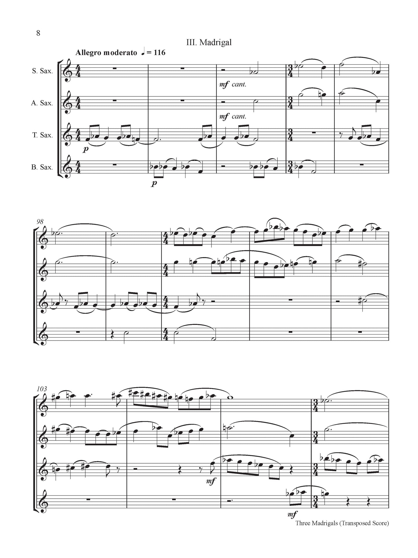 THREE MADRIGALS FOR SAXOPHONE QUARTET