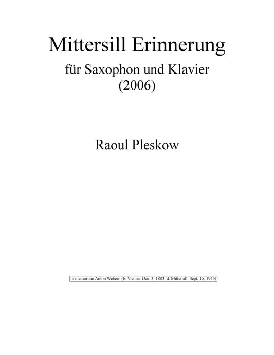 MITTERSILL ERINNERUNG: IN MEMORY OF ANTON WEBERN