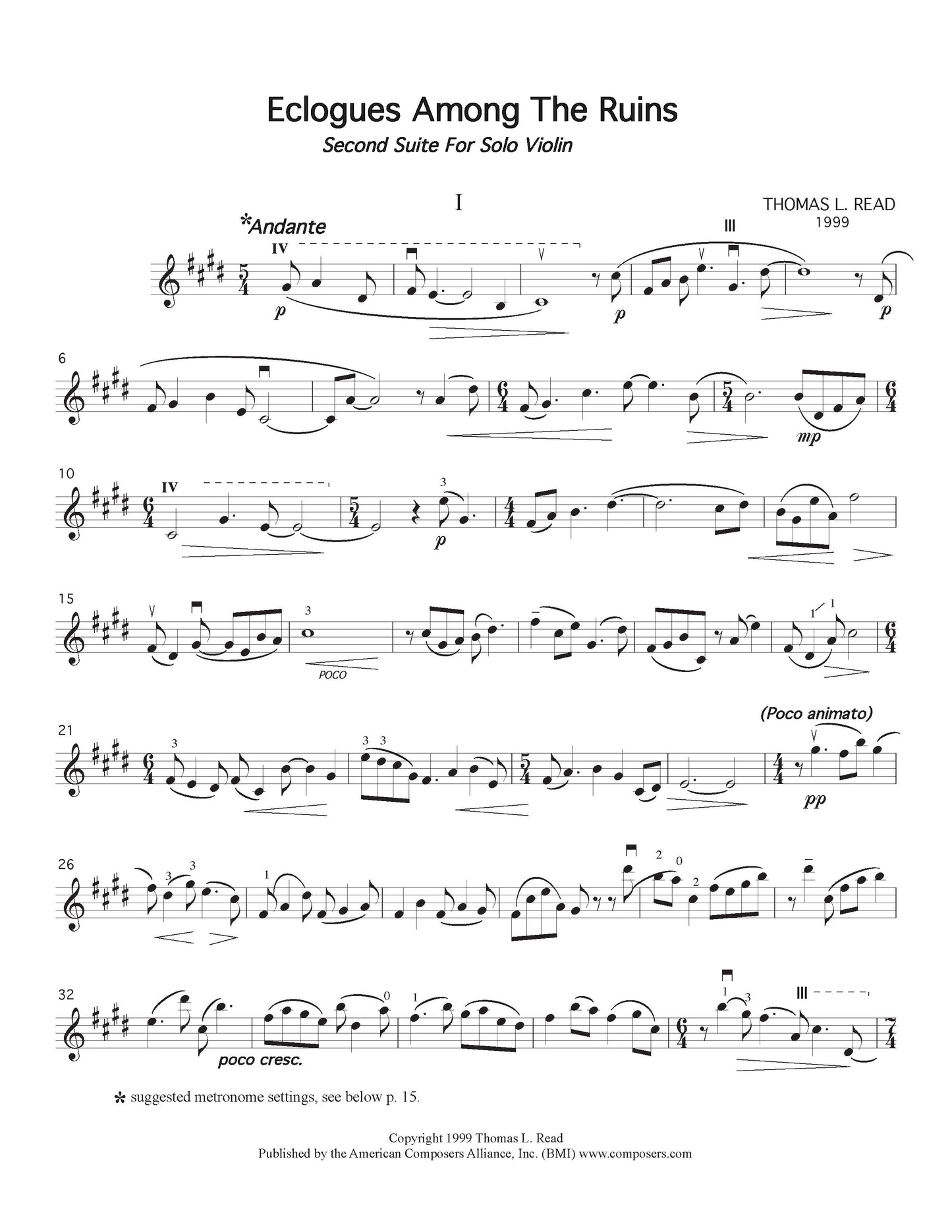 ECLOGUES AMONG THE RUINS (second suite for solo violin)