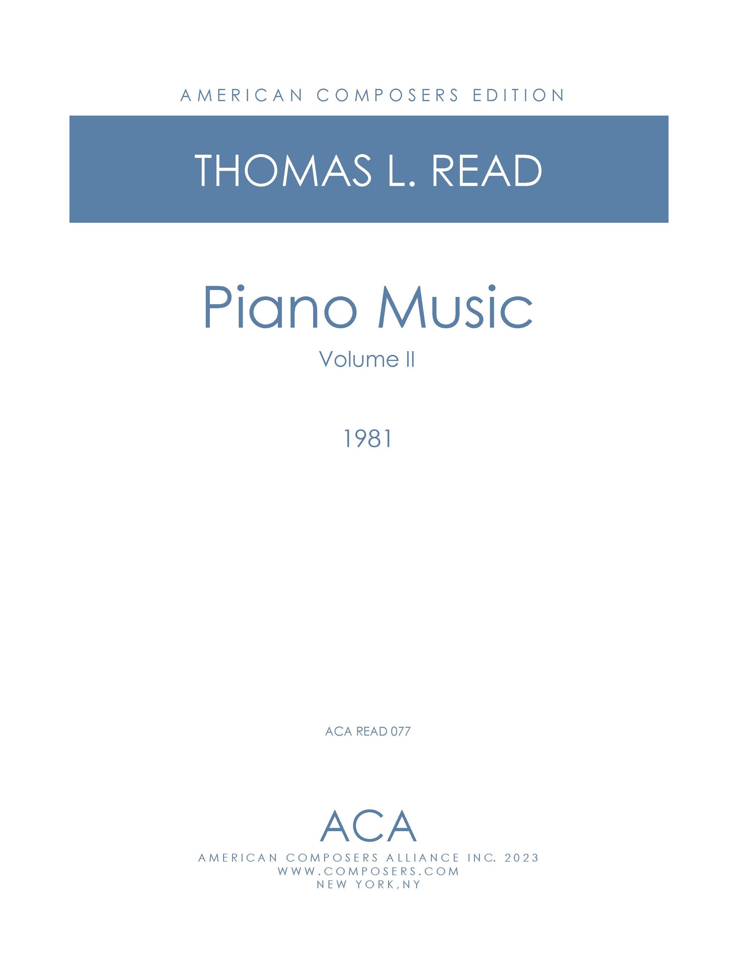 PIANO MUSIC, VOLUME II