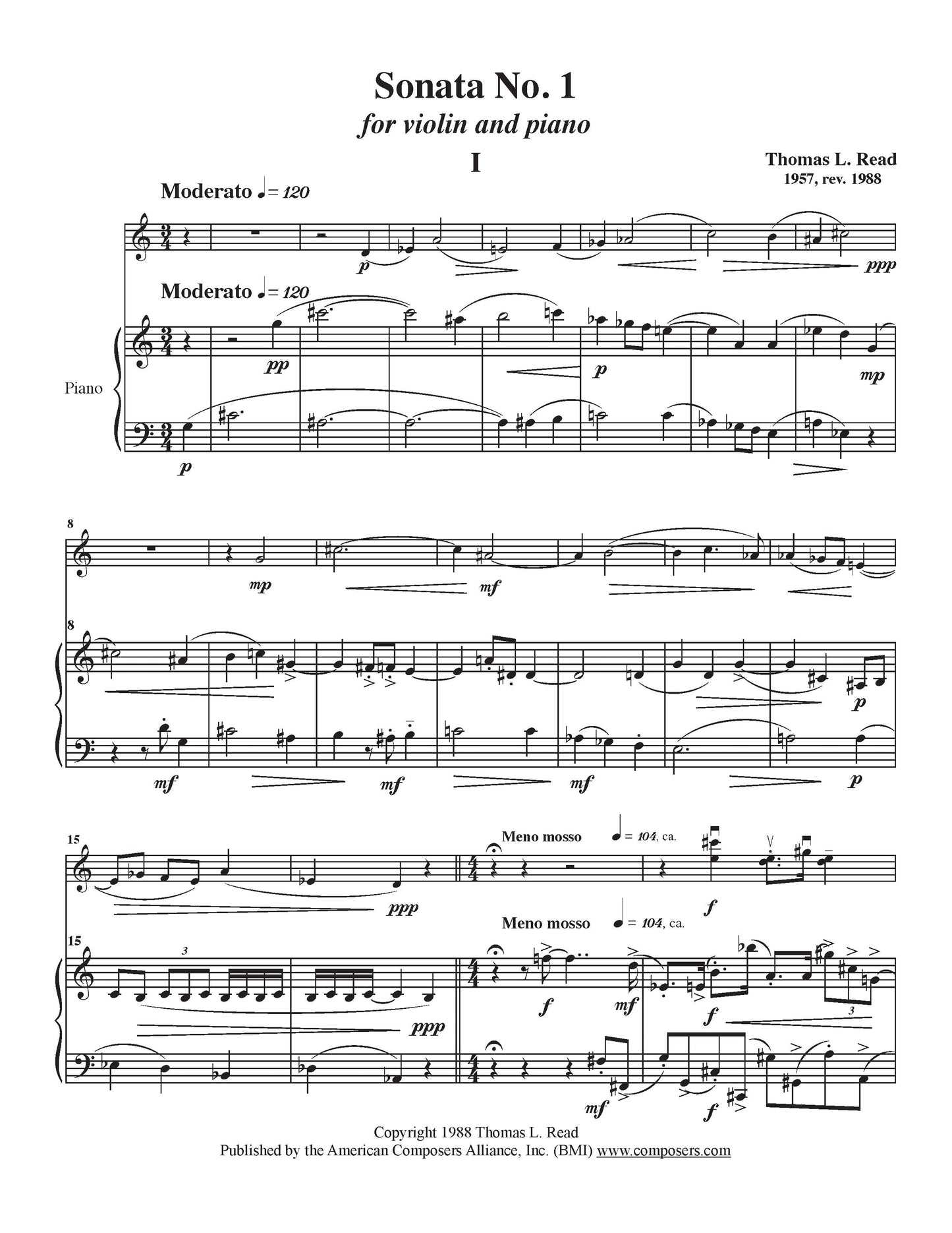 Sonata No. 1 for Volin and Piano