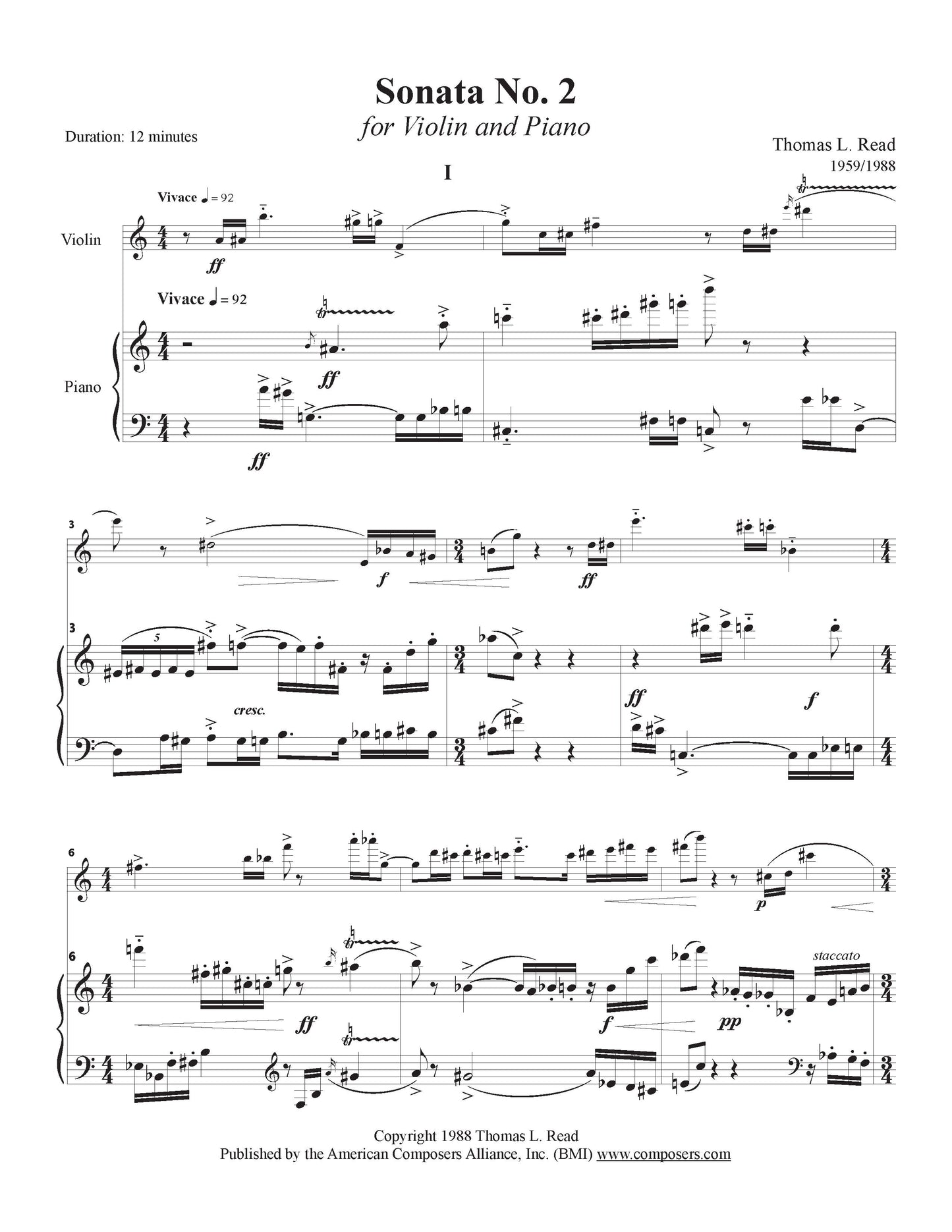 Sonata No. 2 for Violin and Piano