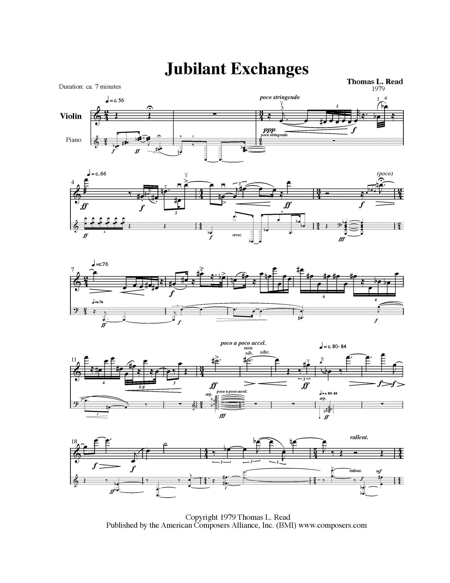 JUBILANT EXCHANGES for violin and piano