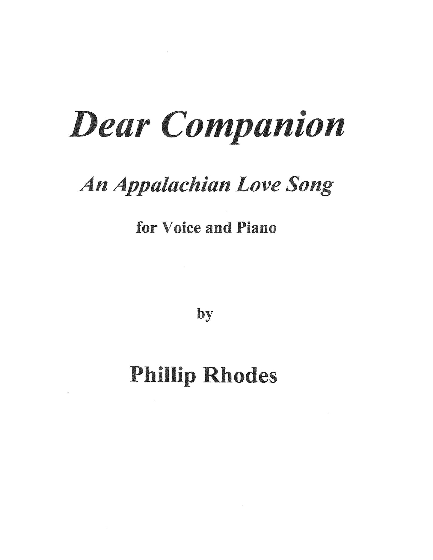 DEAR COMPANION - Appalachian Love Song