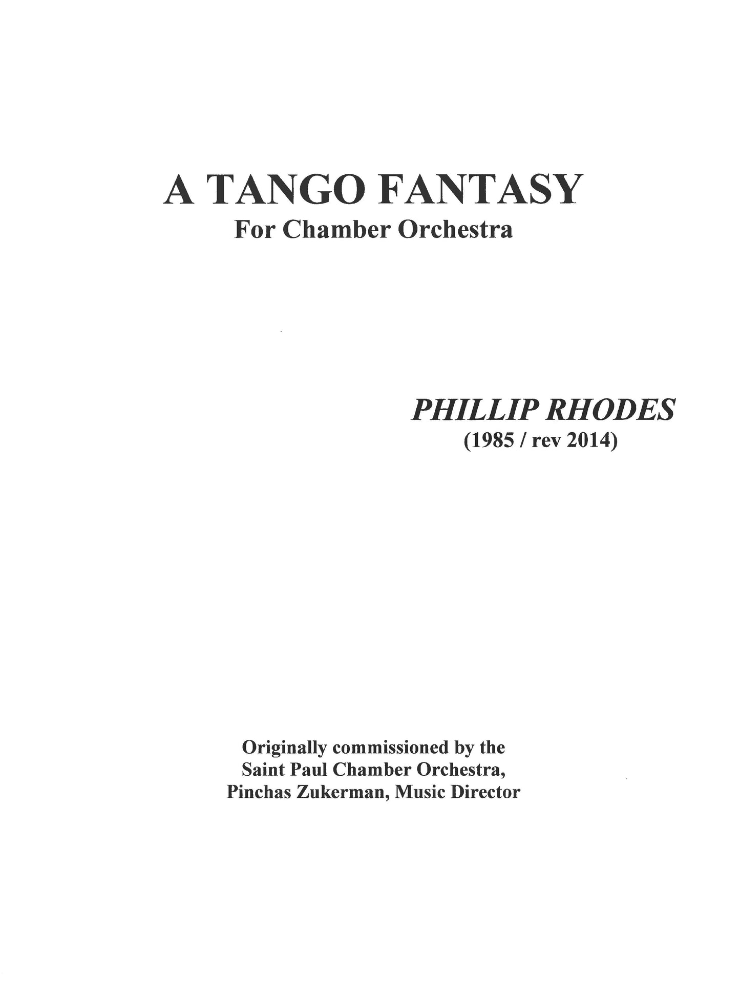 TANGO FANTASY for CHAMBER ORCHESTRA