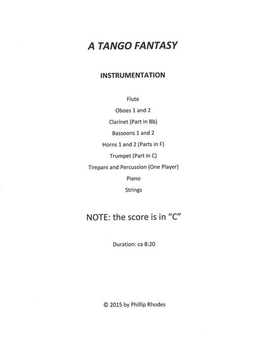 TANGO FANTASY for CHAMBER ORCHESTRA