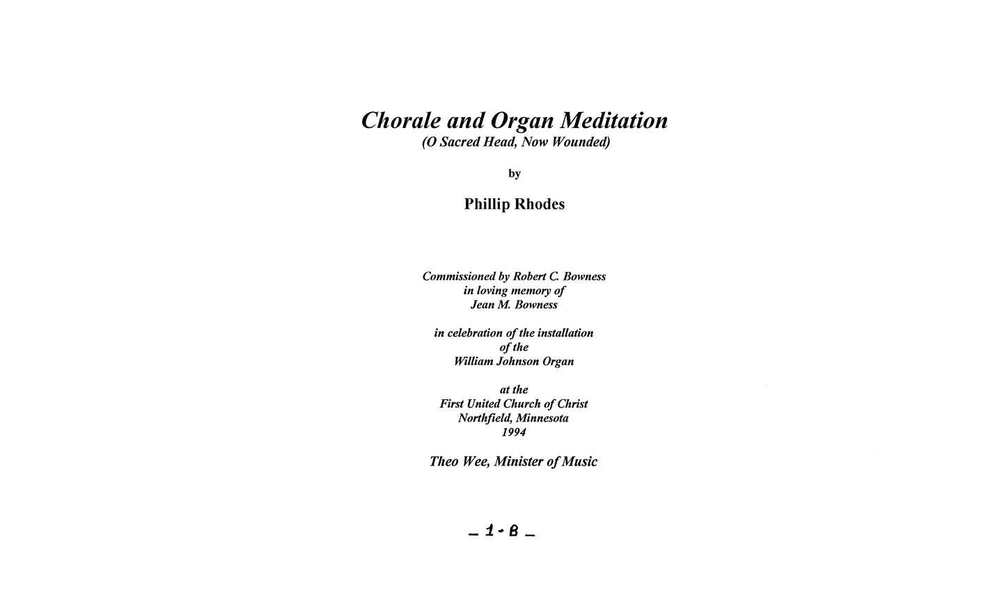 CHORALE AND ORGAN MEDITATION