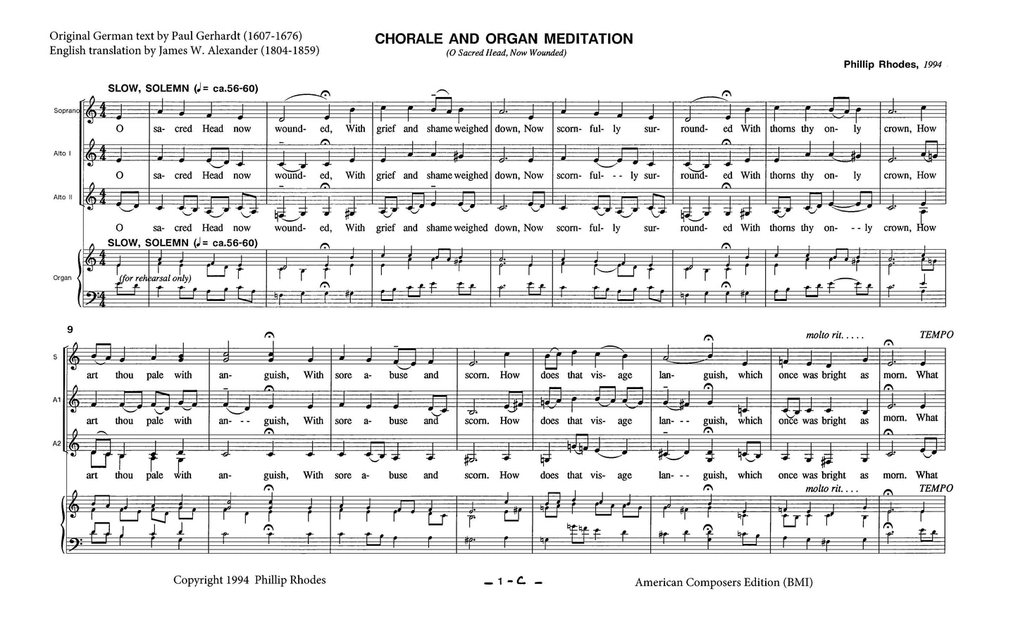 CHORALE AND ORGAN MEDITATION