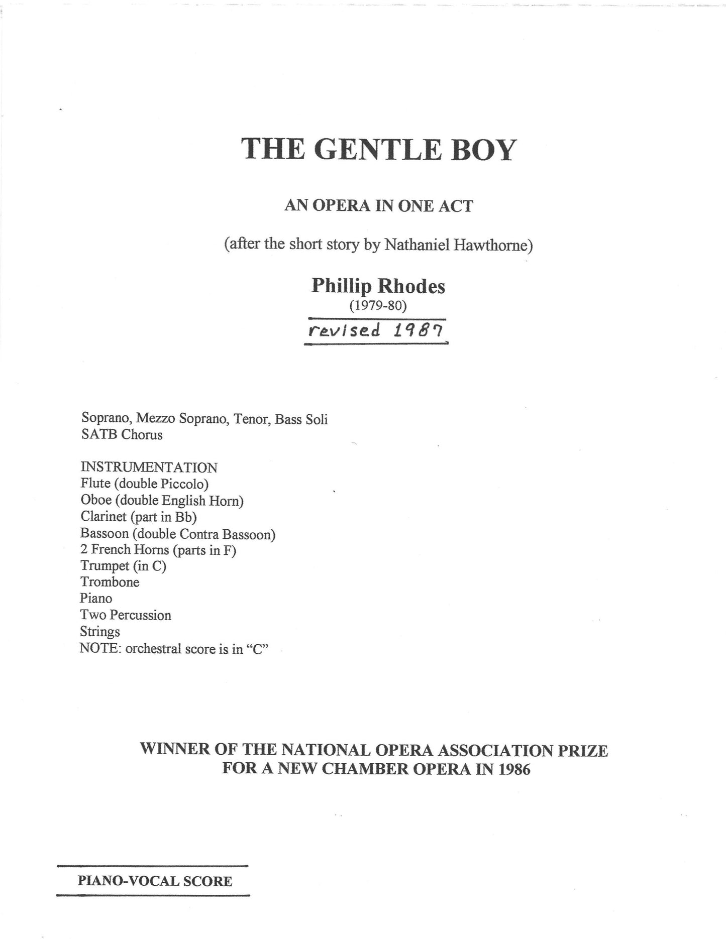 GENTLE BOY - One Act Opera