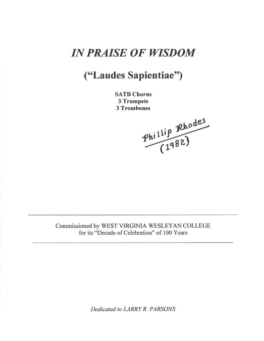 IN PRAISE OF WISDOM "Laudes Sapientiae"