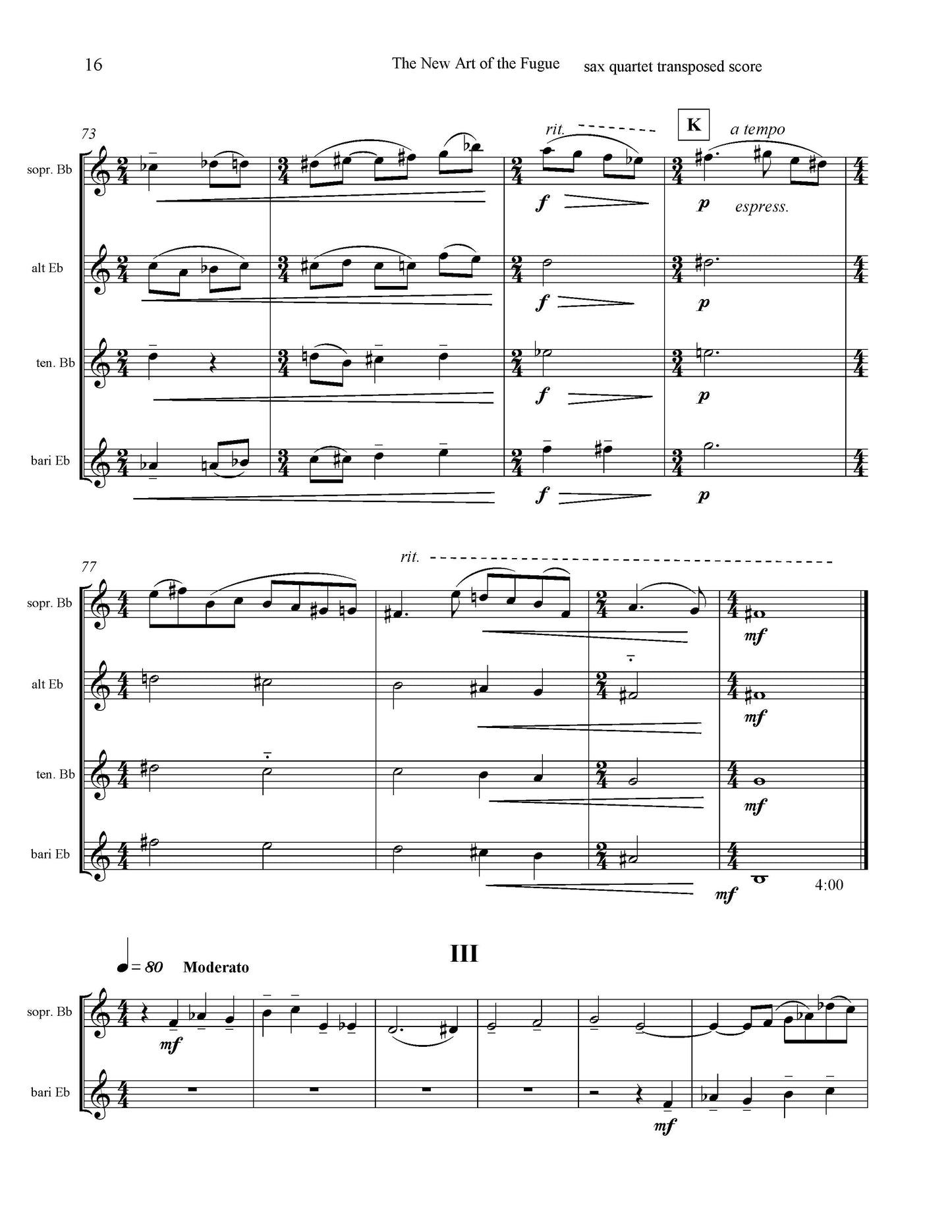 New Art of the Fugue - for Saxophone Quartet