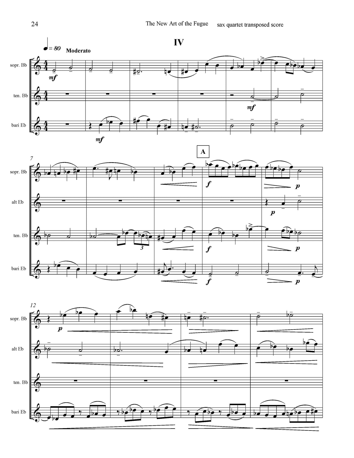 New Art of the Fugue - for Saxophone Quartet