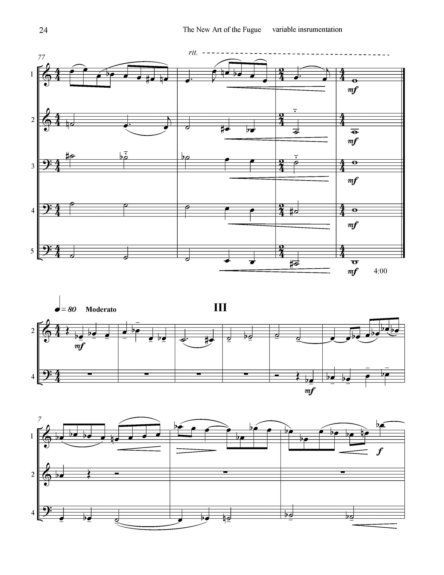 New Art of the Fugue - for Variable Quintet