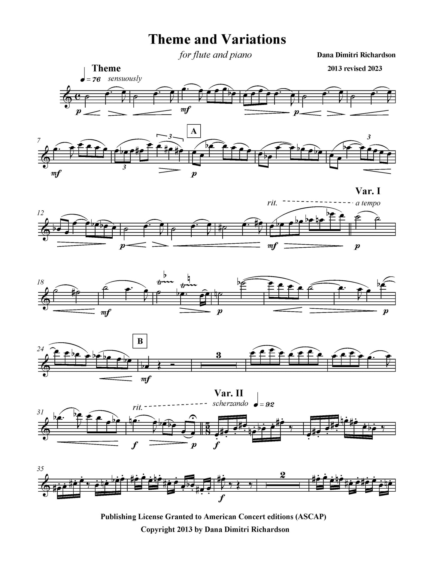 Theme and Variations - for Flute and Piano