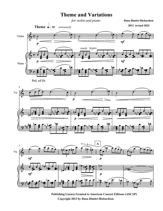 Theme and Variations - for Violin and Piano