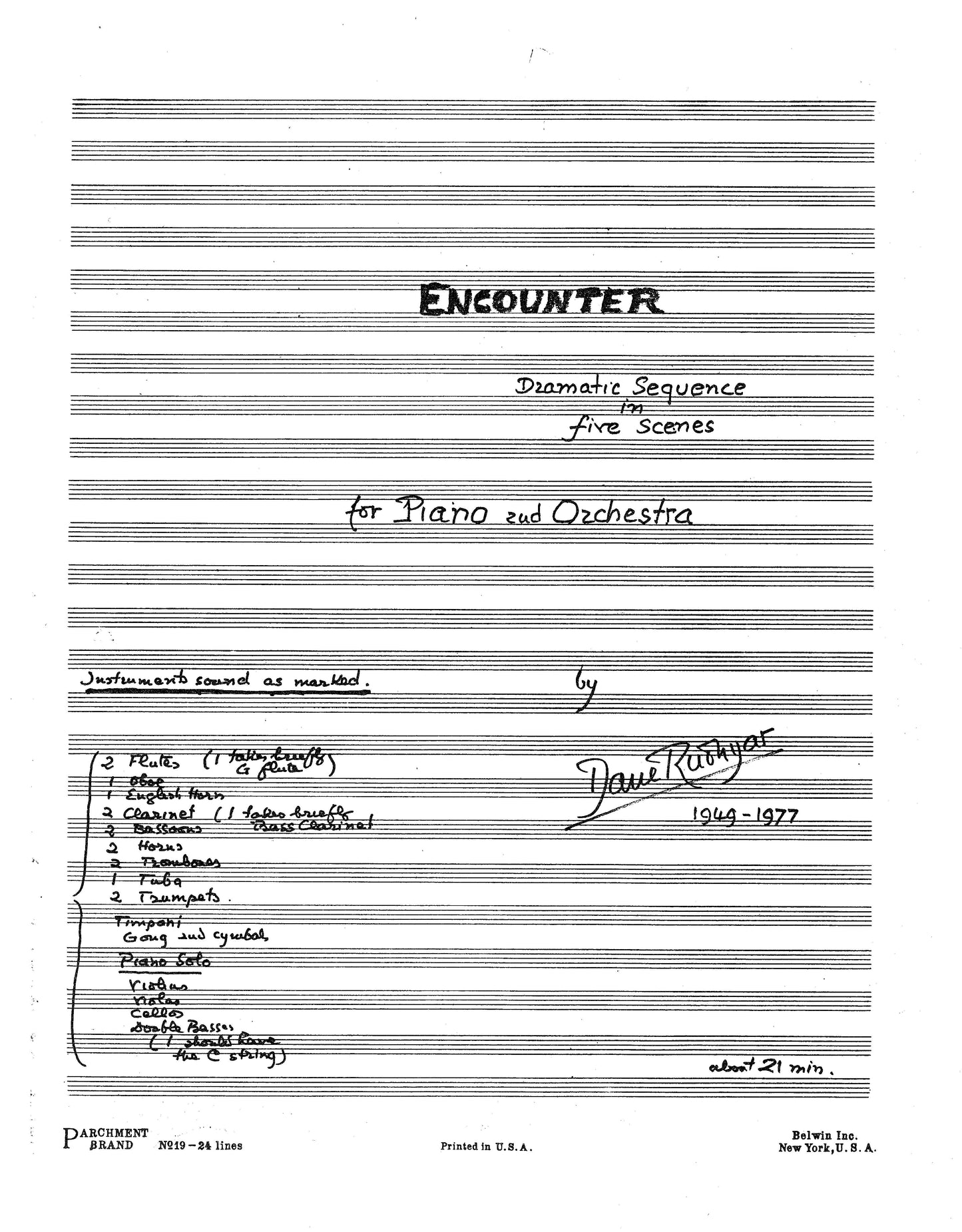 ENCOUNTER, for piano and orchestra