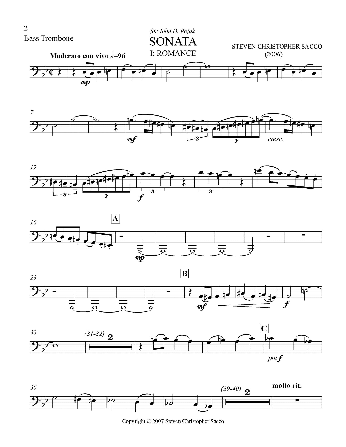 SONATA for Bass Trombone and Piano