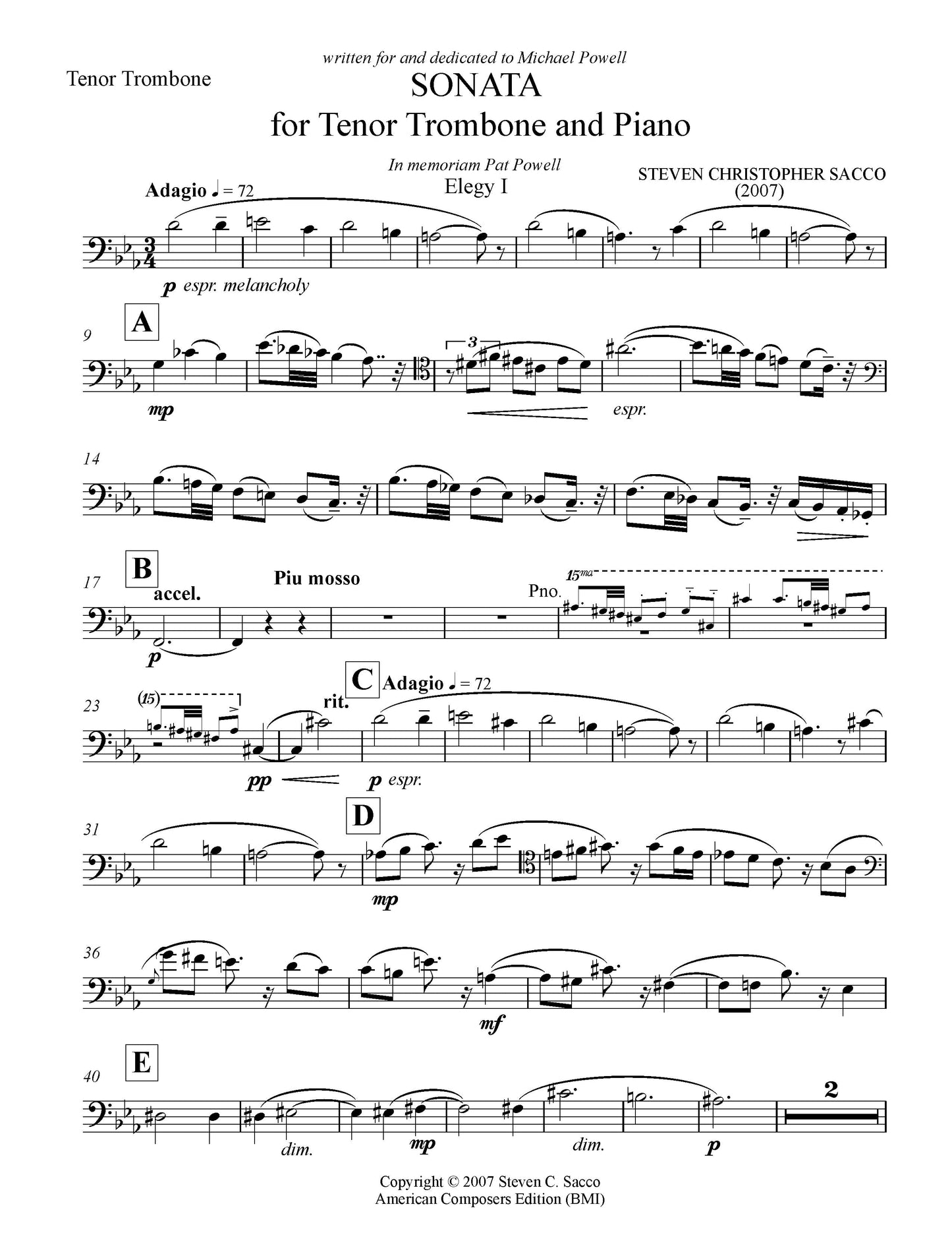 SONATA for Tenor Trombone and Piano