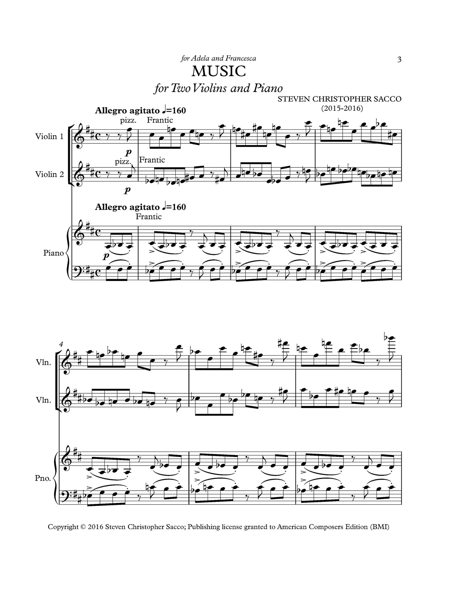 MUSIC for Two Violins and Piano