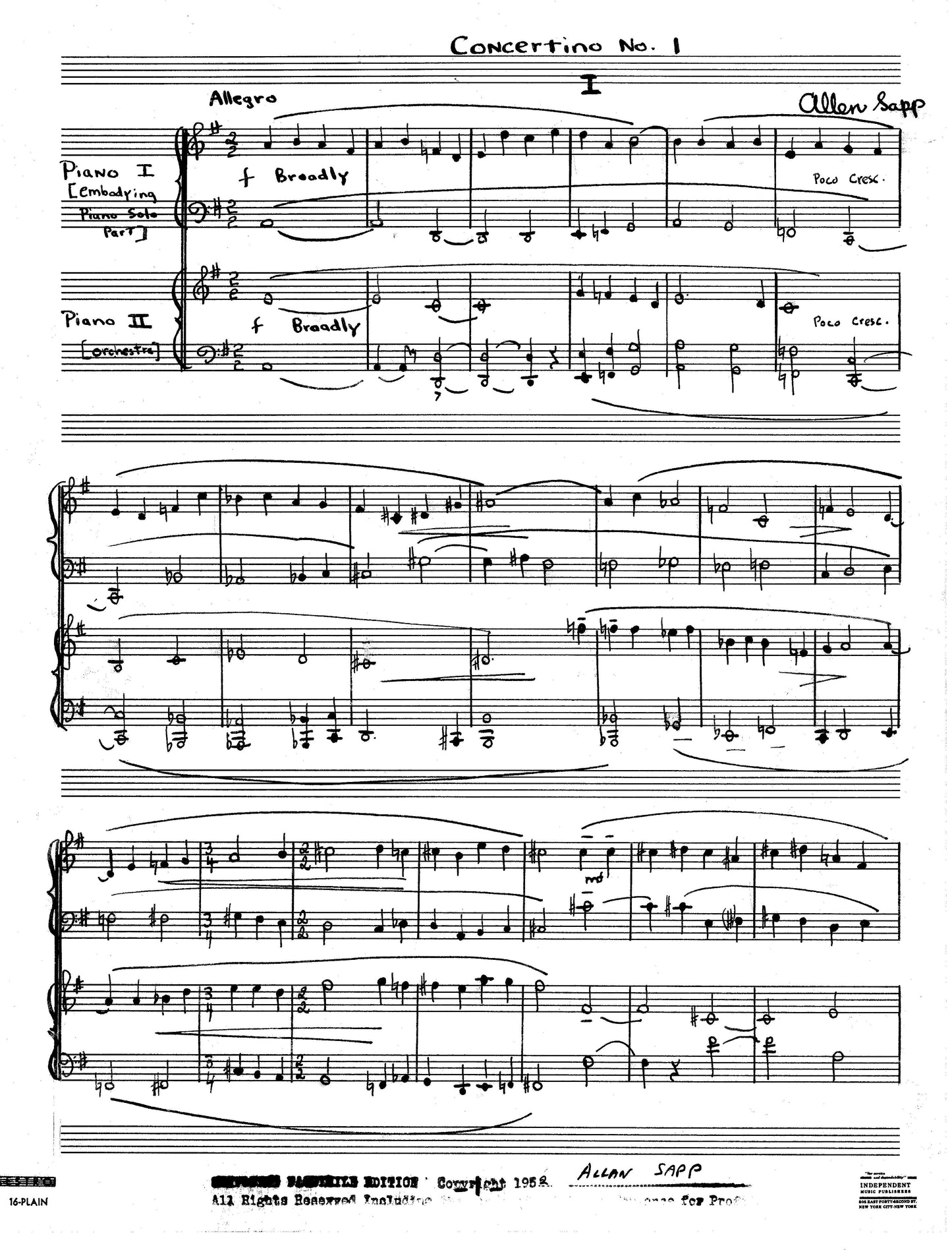 CONCERTINO No 1 Arr for 2 pianos