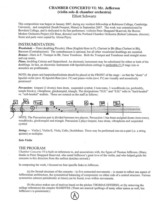 CHAMBER CONCERTO VI: MR JEFFERSON