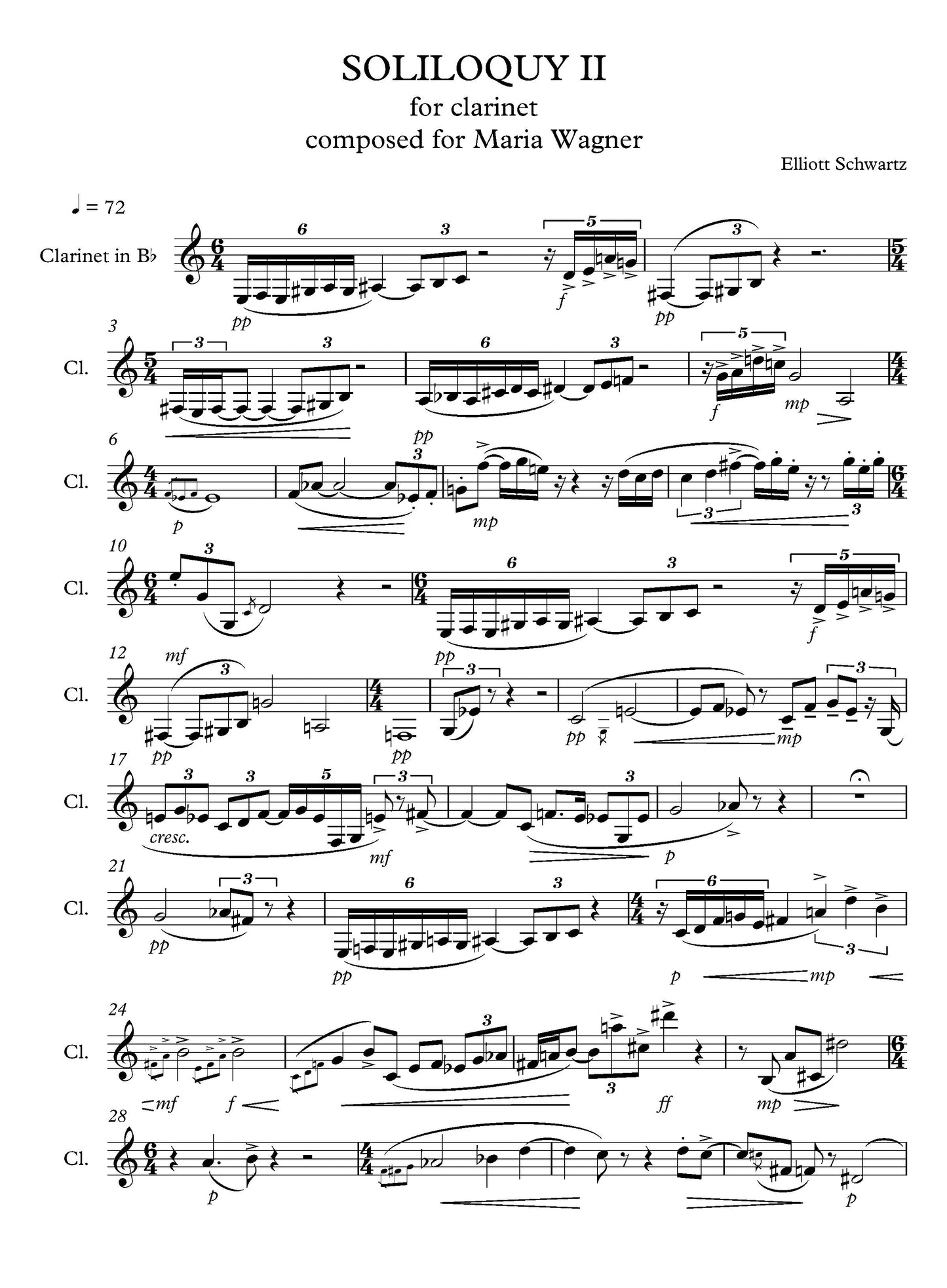 SOLILOQUY II FOR SOLO CLARINET