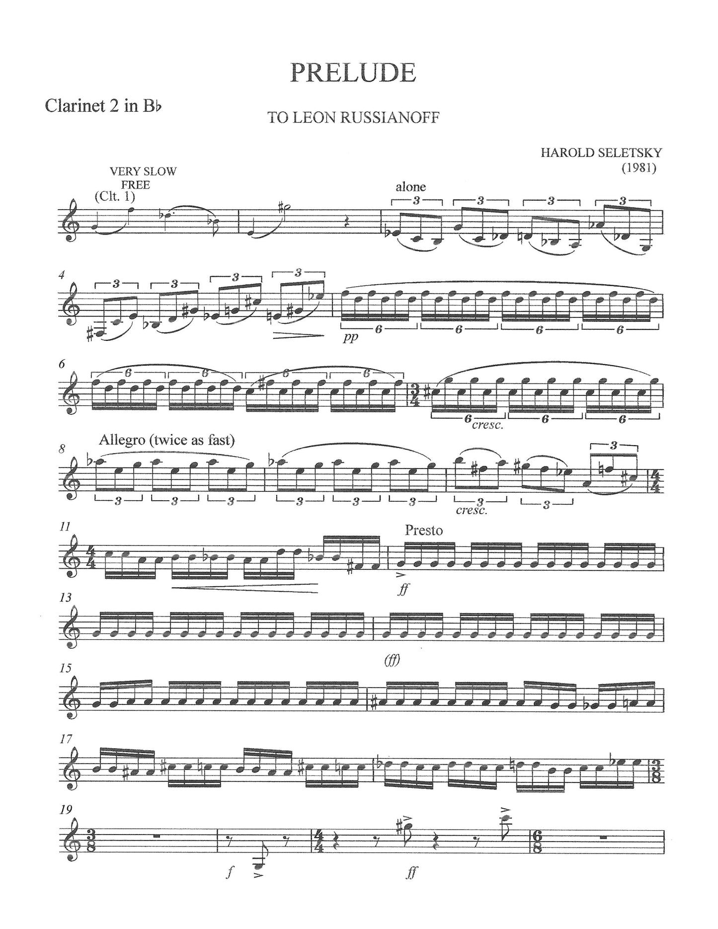 PRELUDE FOR THREE CLARINETS