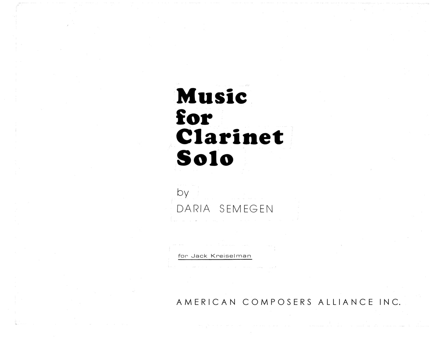 MUSIC FOR CLARINET SOLO